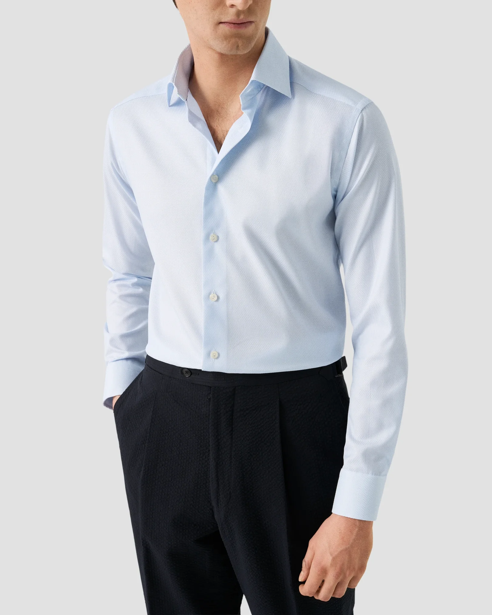 Eton - semi solid cotton tencel tm lyocell shirt light blue 261