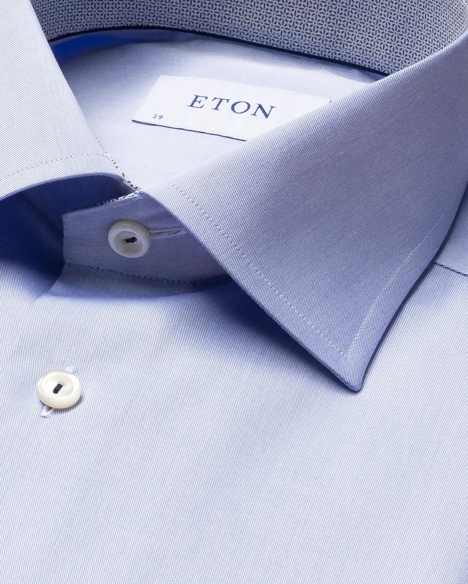 Eton - blue lightweight twill shirt geometric details