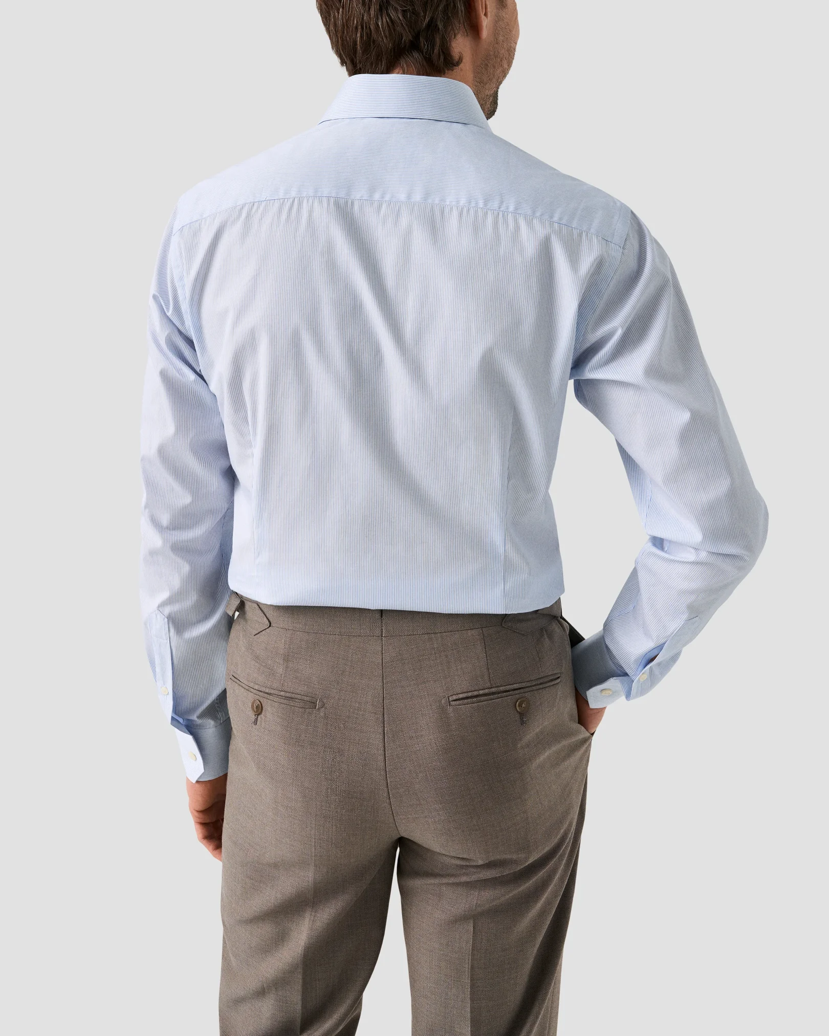 Eton - light blue striped fine twill shirt cut away single slim