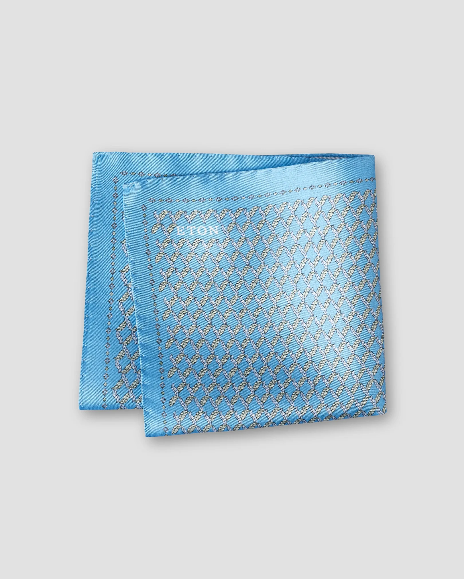 Eton - mid blue leaf silk twill pocket square