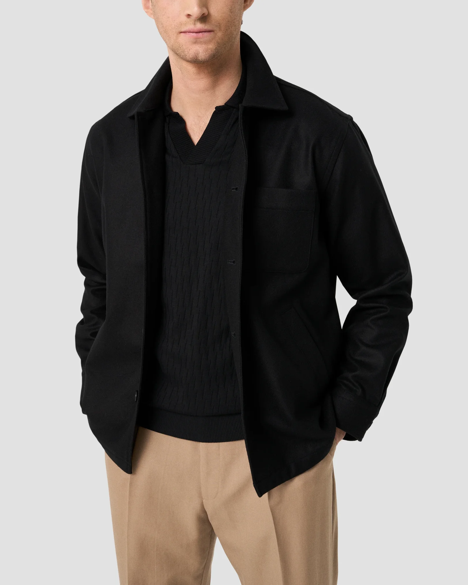 Eton - jacquard open collar polo shirt