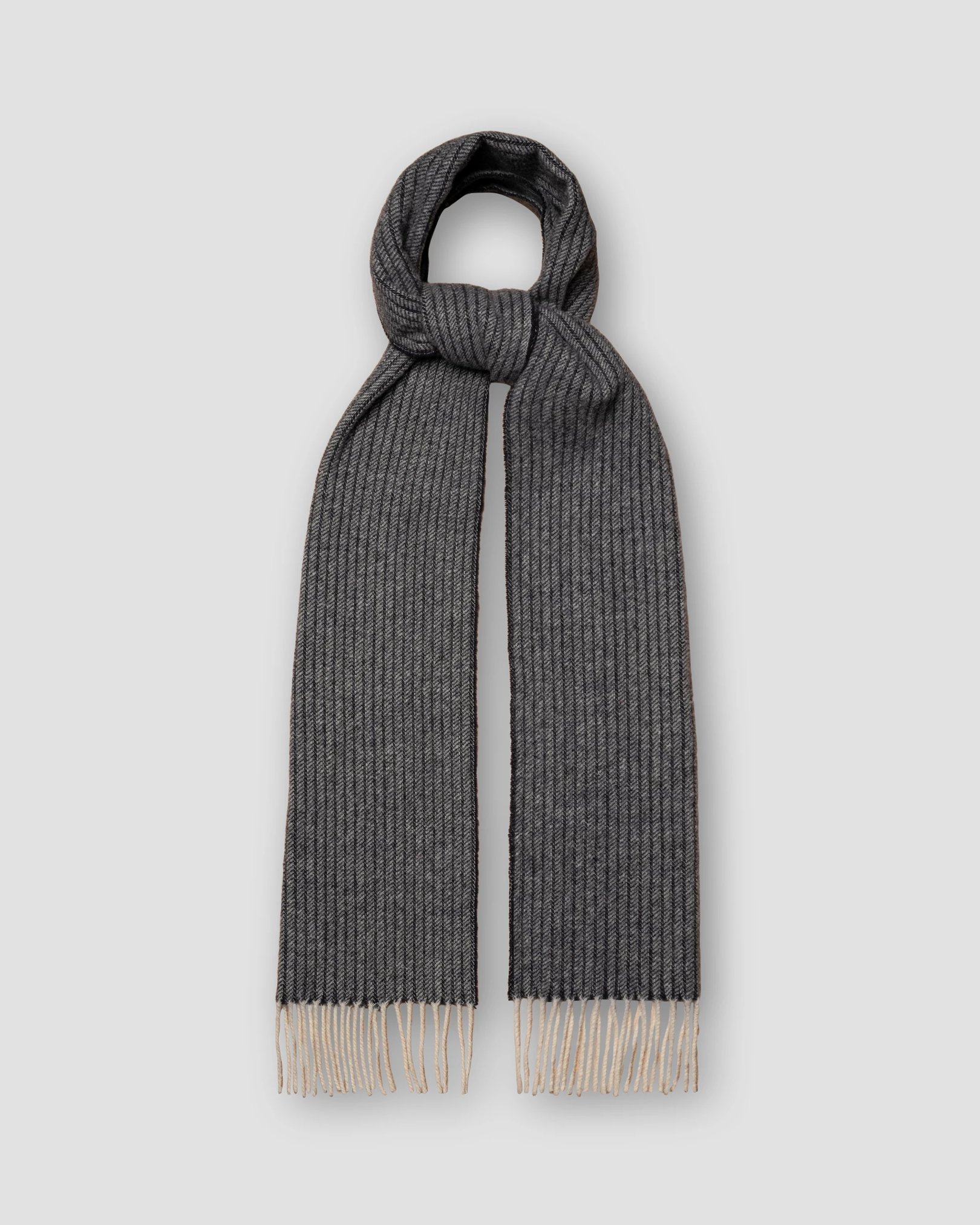 Eton - Navy Striped Herringbone Wool Scarf