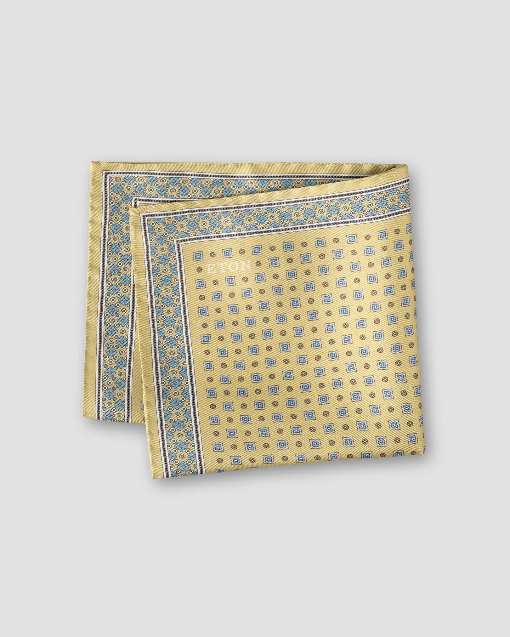 Eton - yellow medallion floral silk twill pocket square