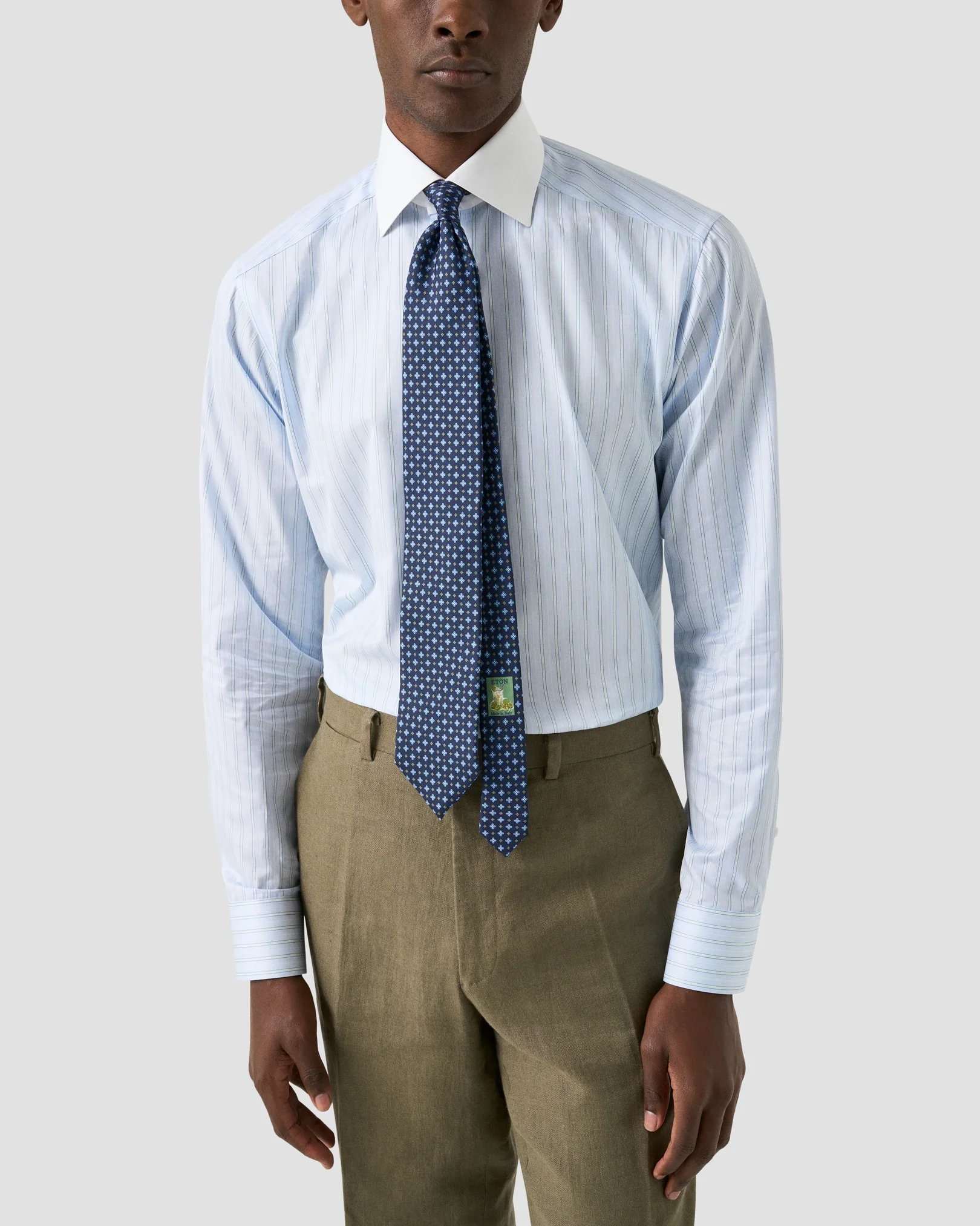 Eton - Striped White Collar Signature Twill Shirt