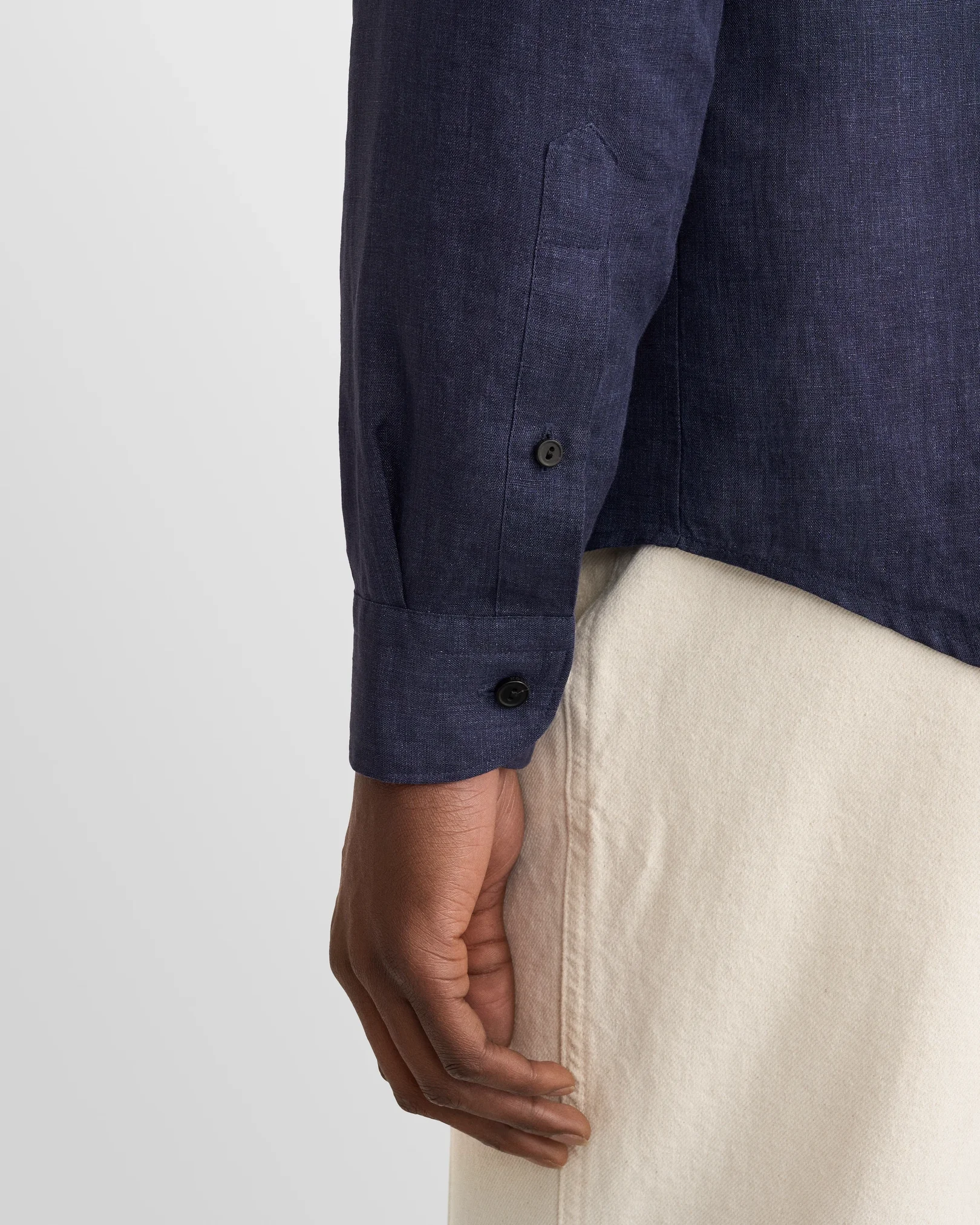 Eton - navy solid linen shirt 261
