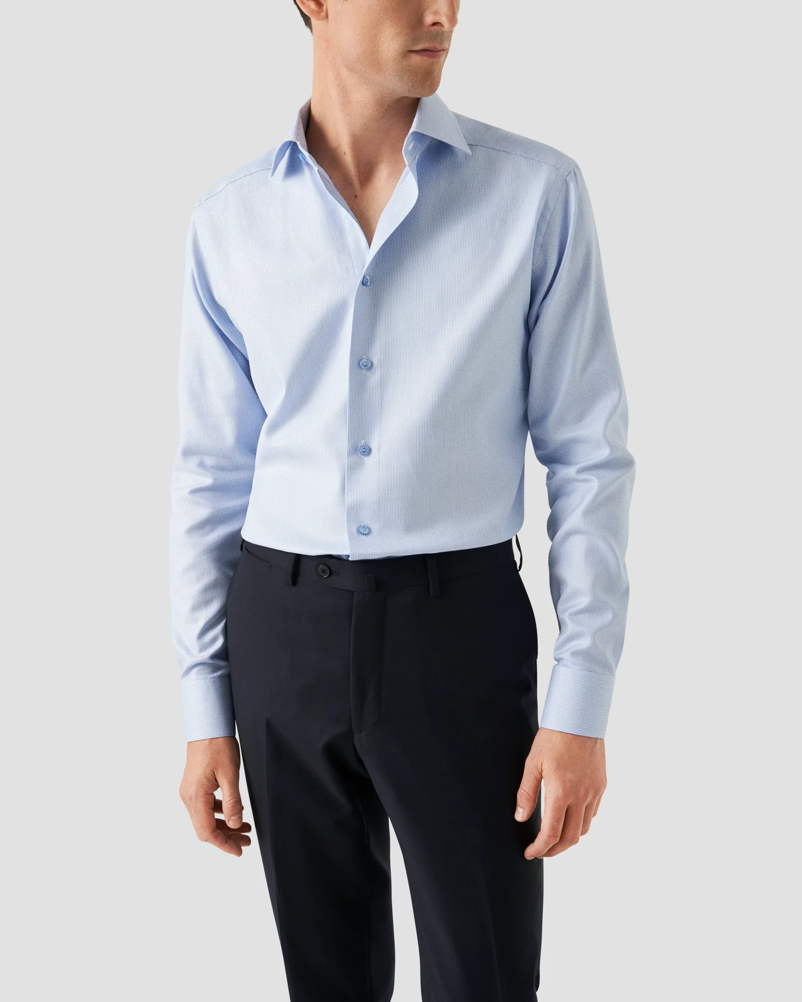 Eton - micro pinstriped light blue twill shirt