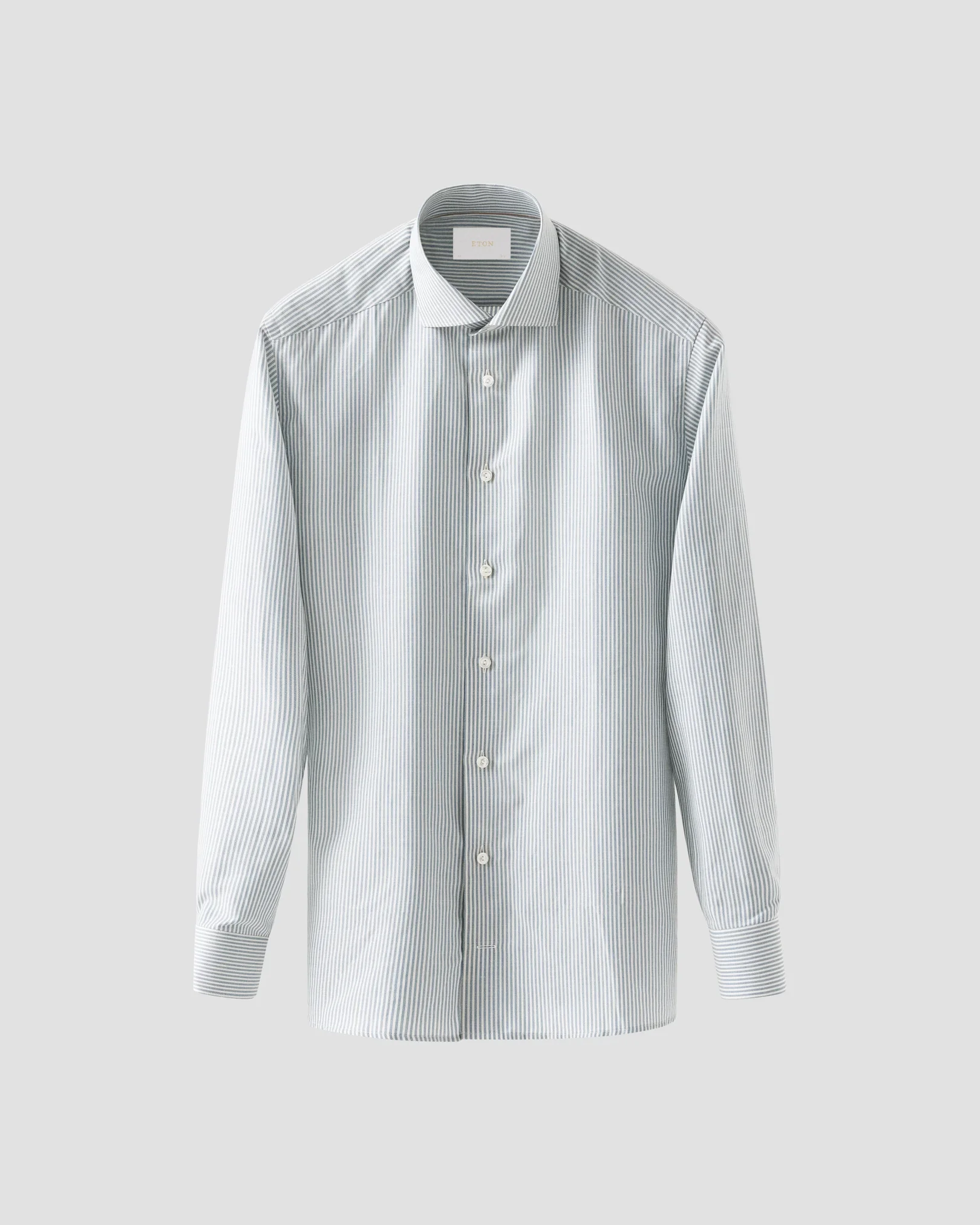 Eton - mid blue striped cotton linen silk shirt