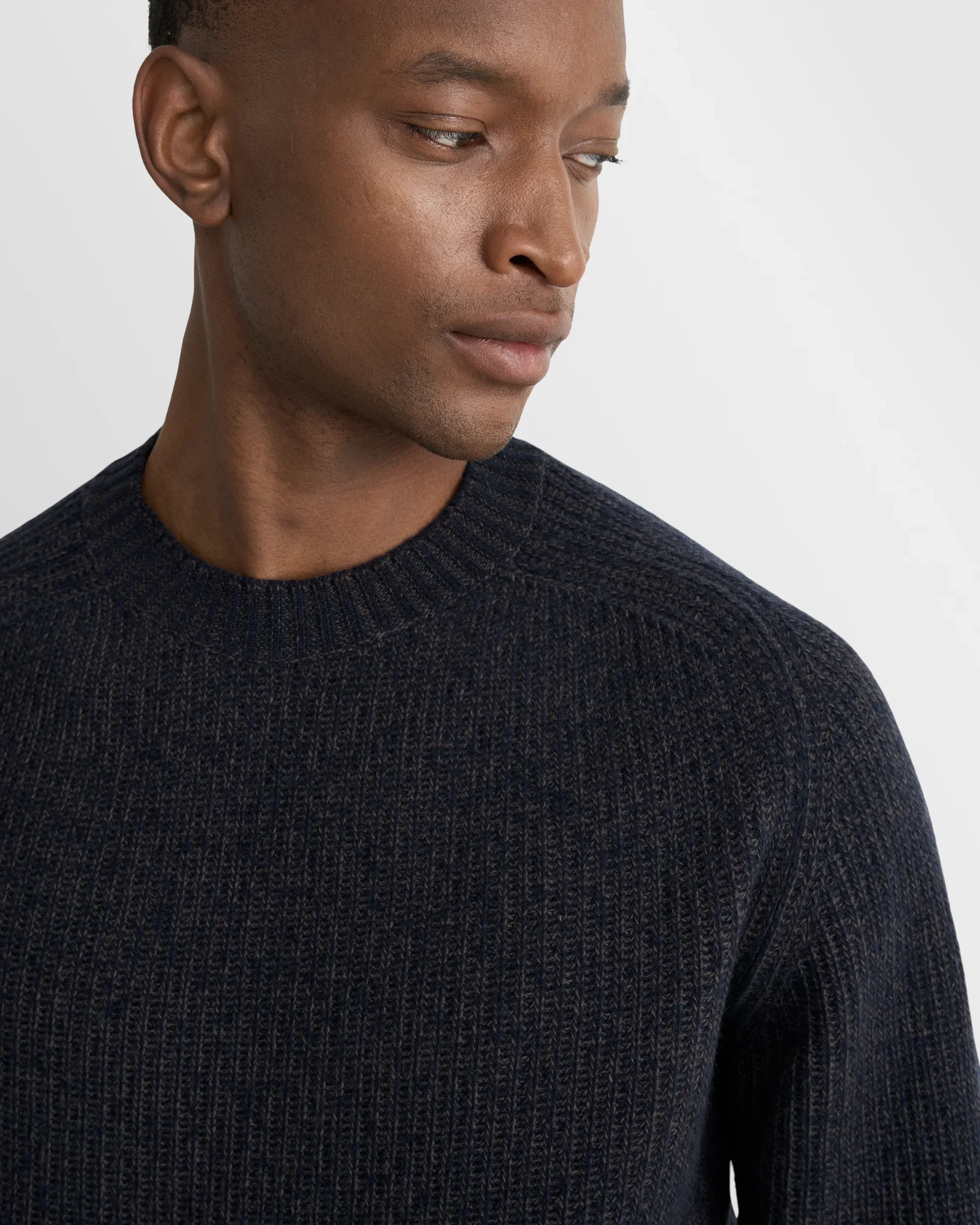 Eton - navy blue wool cashmere mouline crew neck