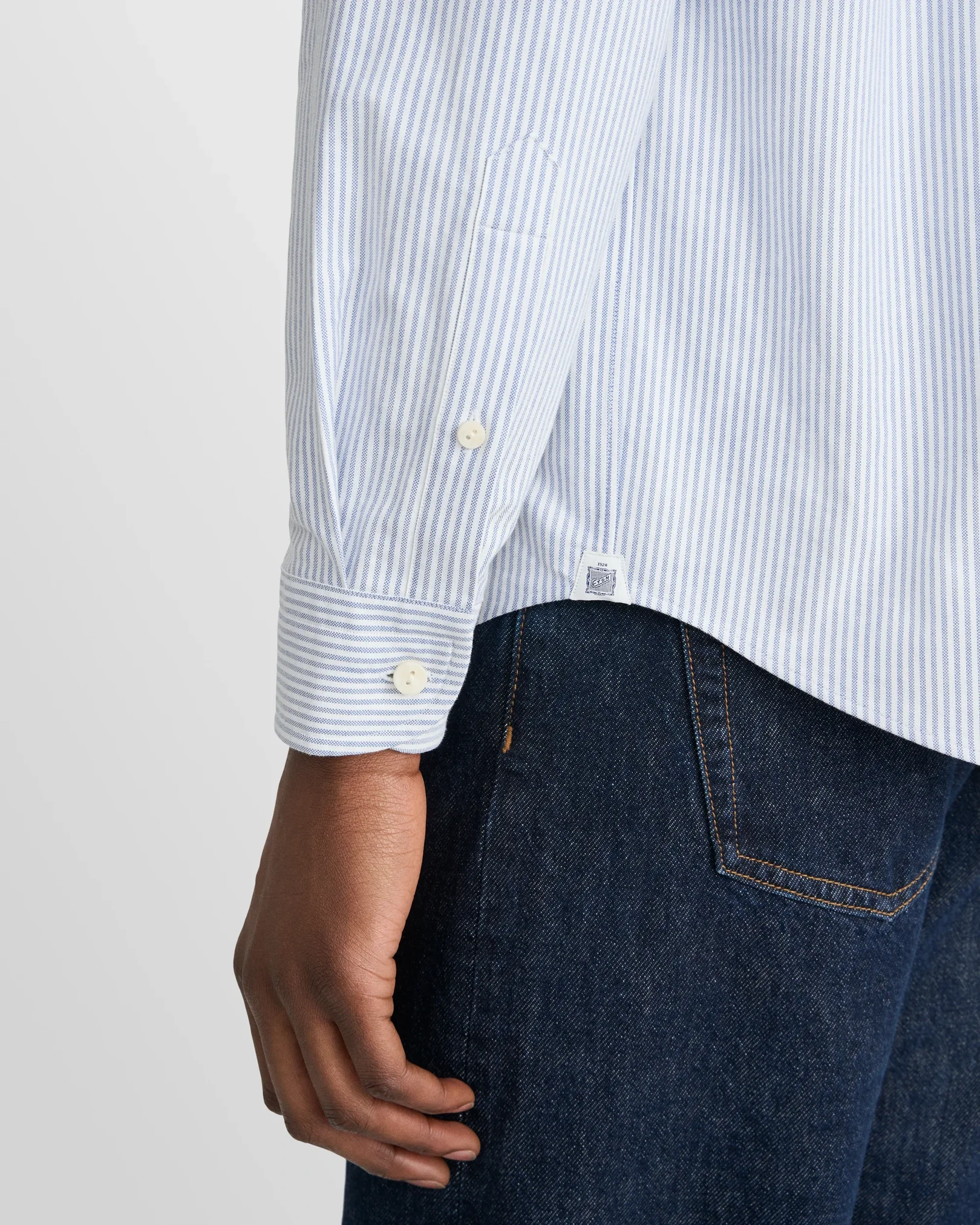 Eton - mid blue striped oxford shirt