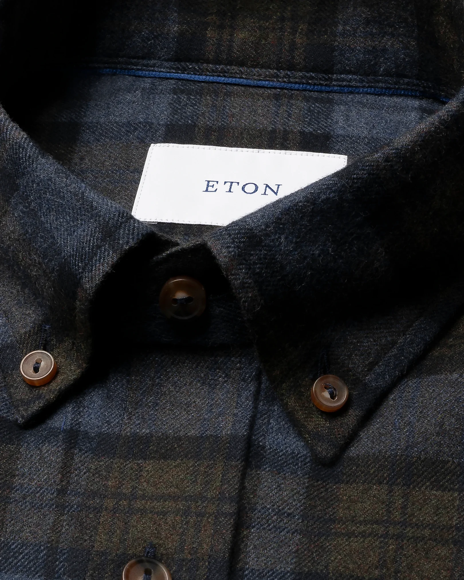 Eton - navy blue plaid check flannel shirt