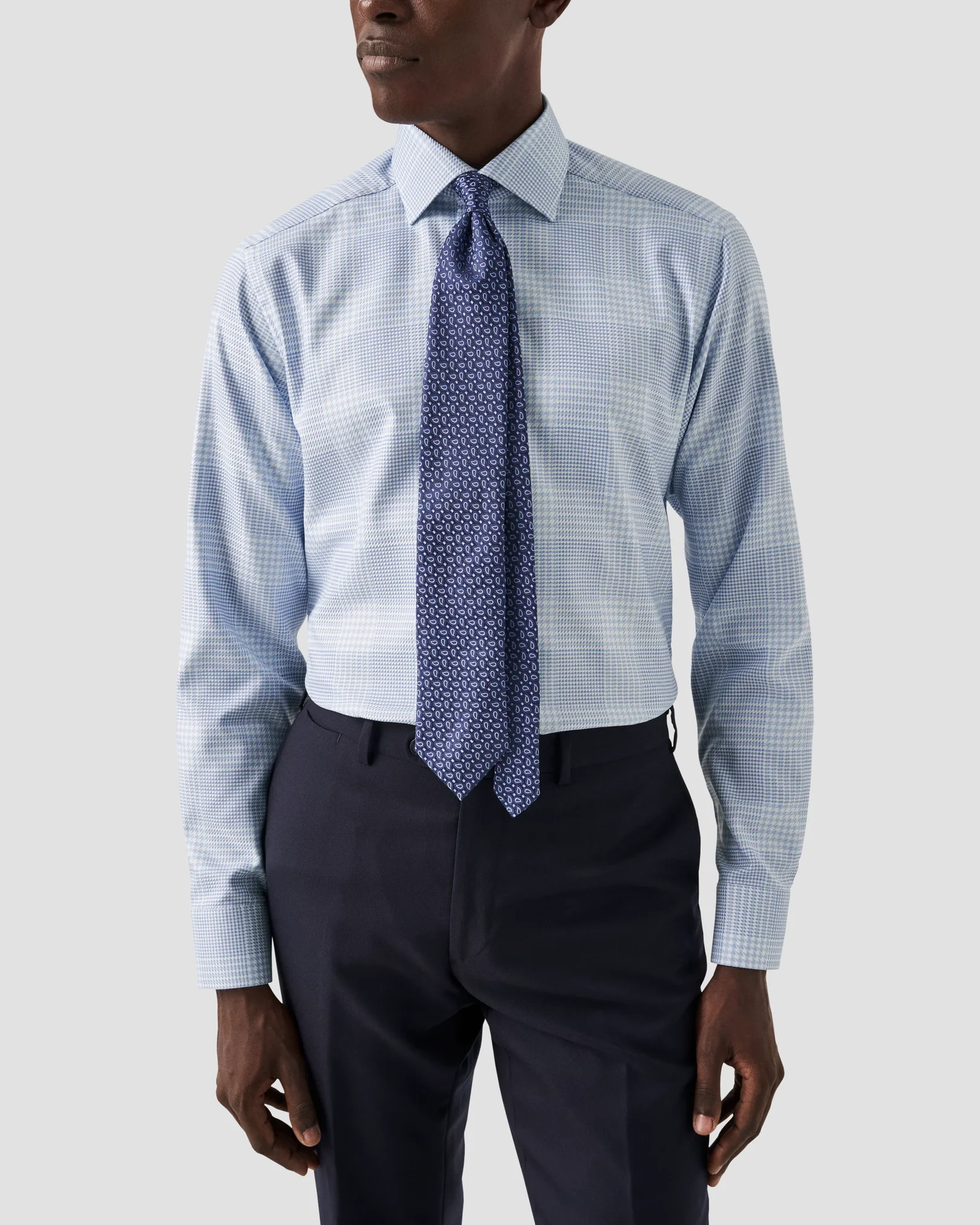 Eton - light blue checked king twill