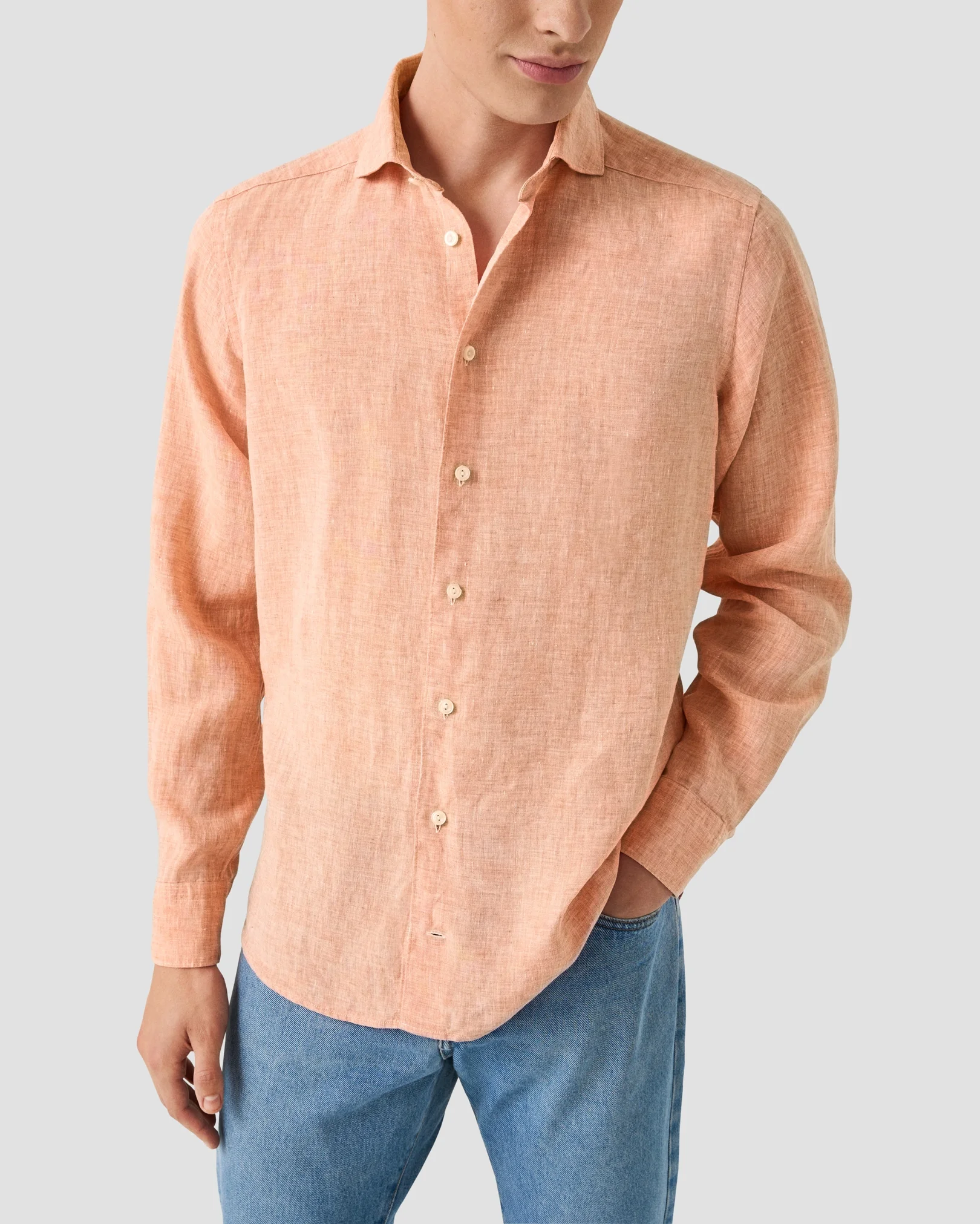 Eton - orange solid plain weave linen shirt