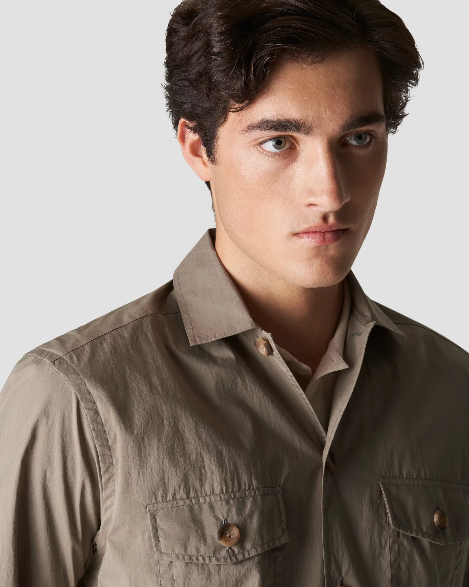Eton - dark brown cotton and nylon overshirt
