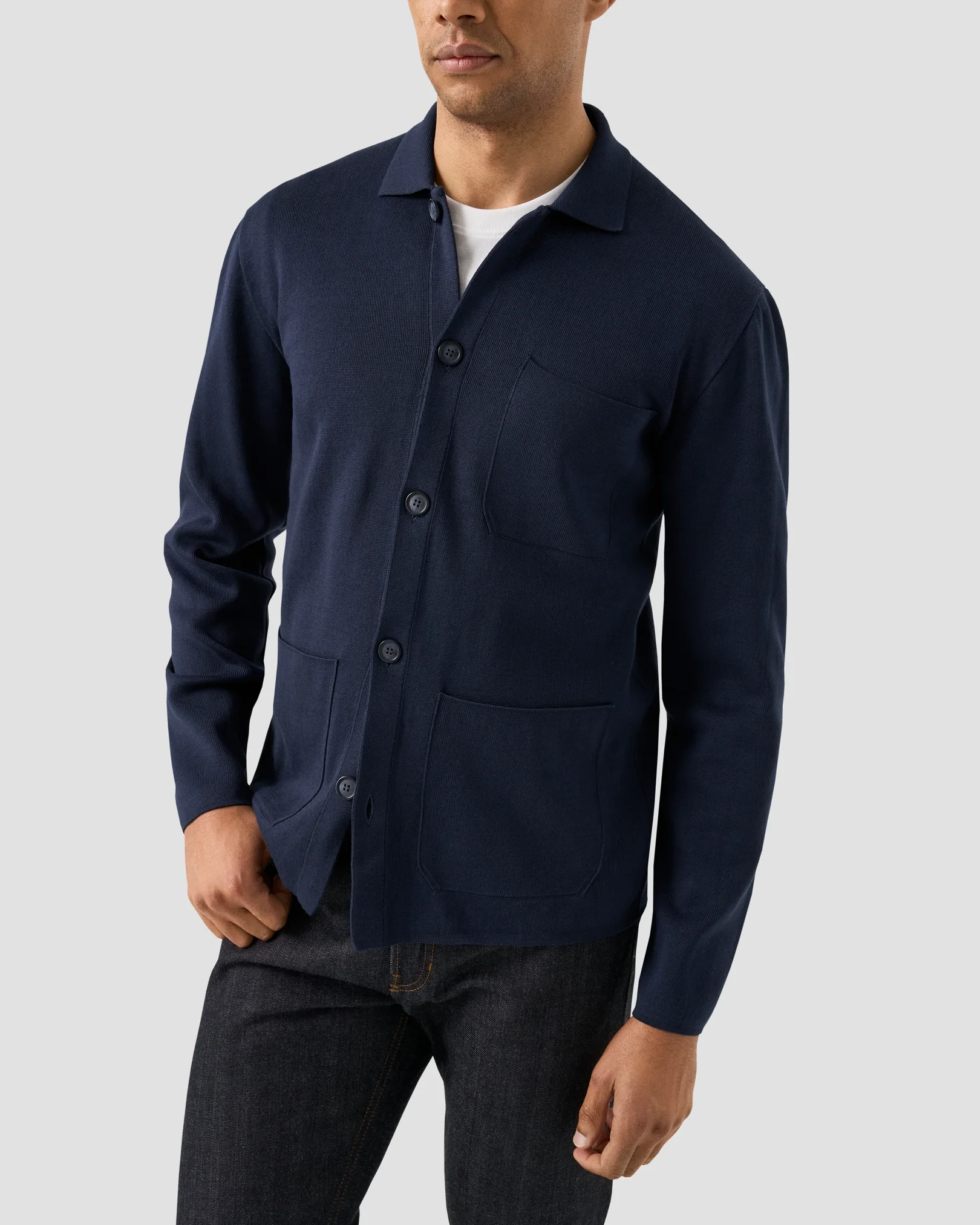 Eton - navy blue milano knit overshirt