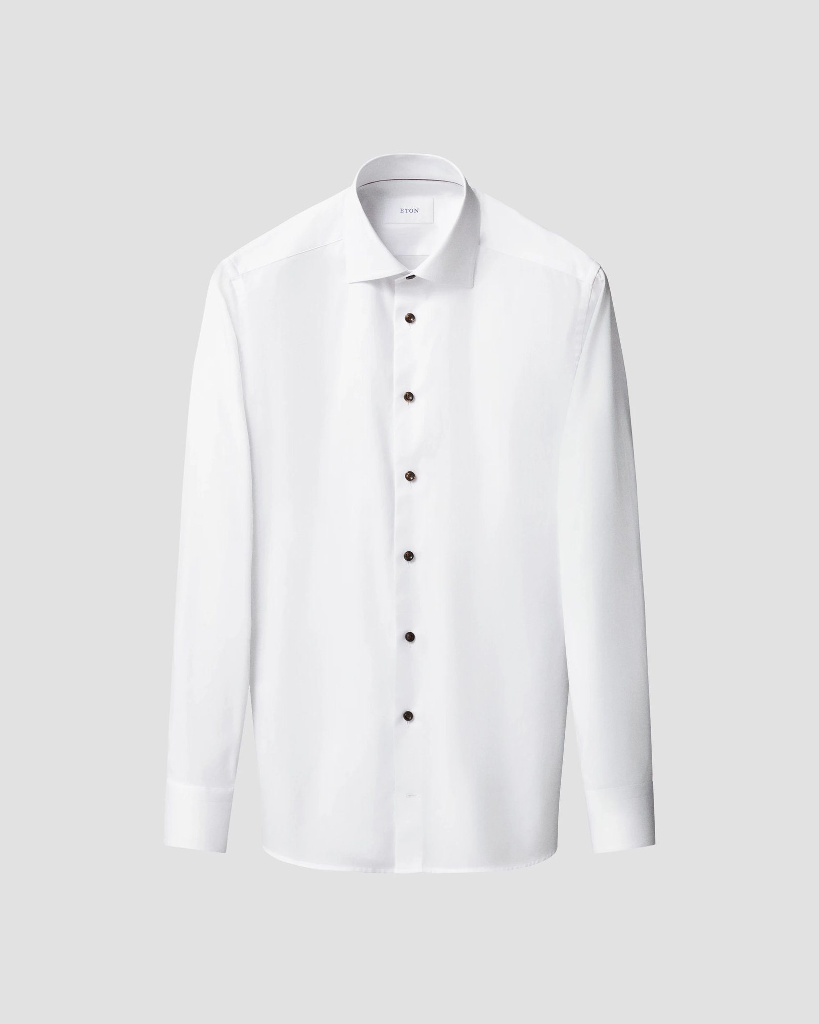 Eton - white solid brown buttons signature twill shirt