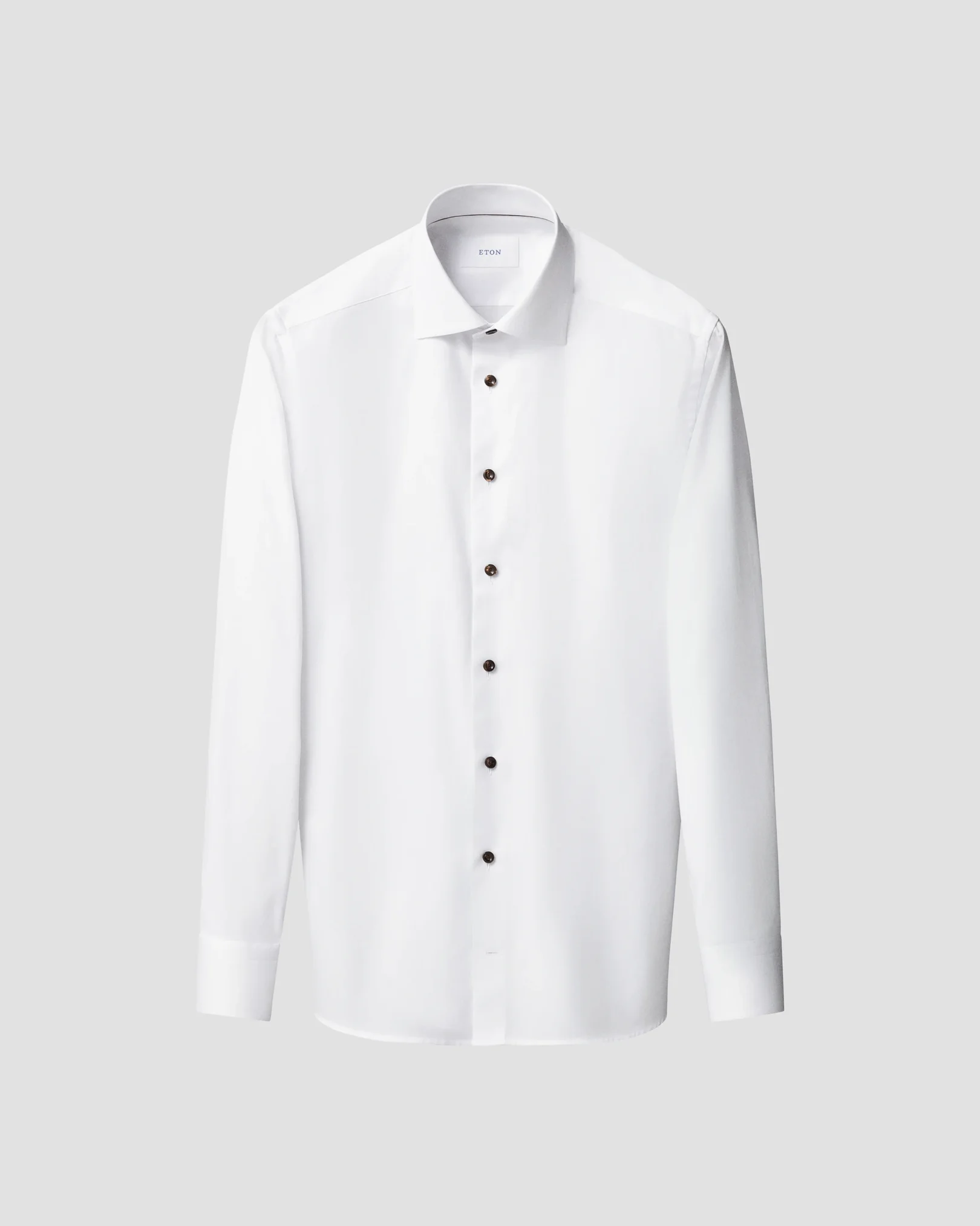 Eton - white solid brown buttons signature twill shirt