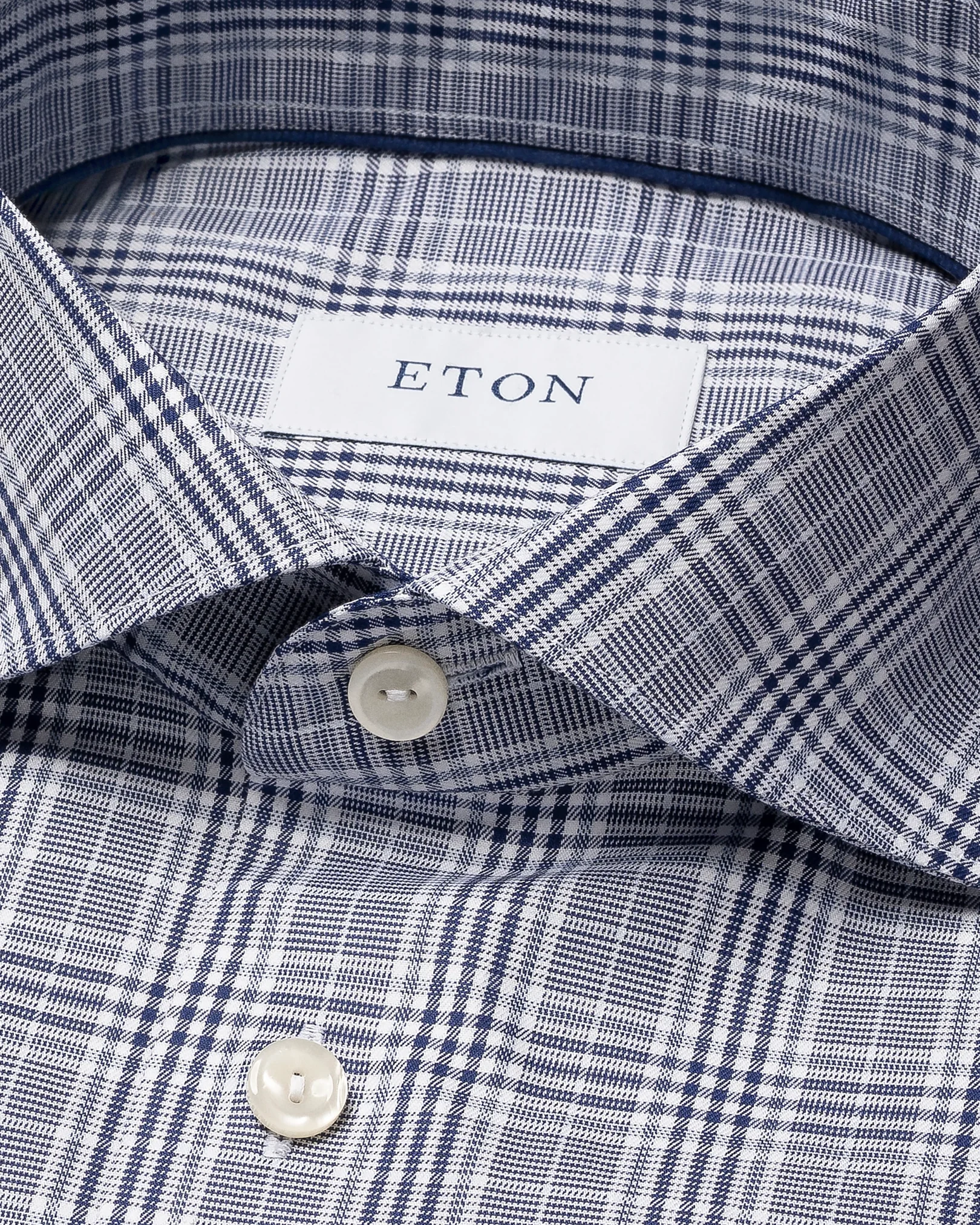 Eton - dark blue prince of wales check twill shirt