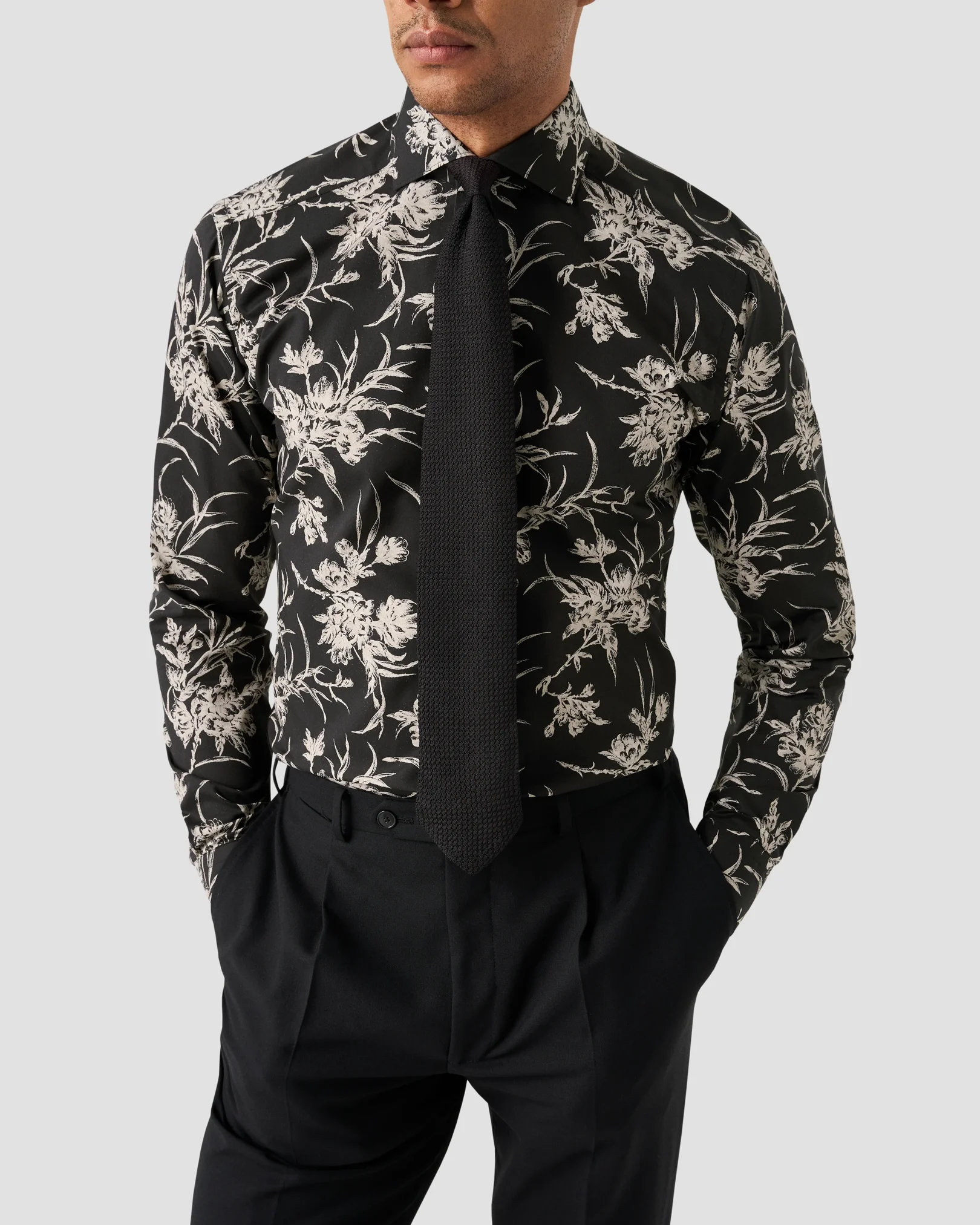 Eton - black floral signature twill shirt