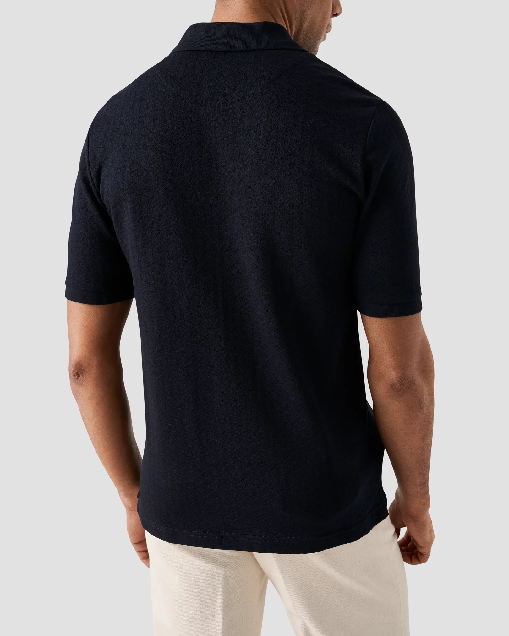 Eton - navy blue diamond jaquard polo shirt