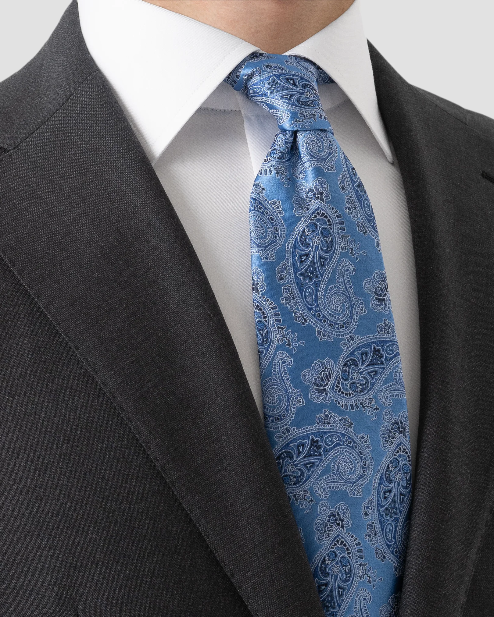 Eton - mid blue paisley woven silk tie