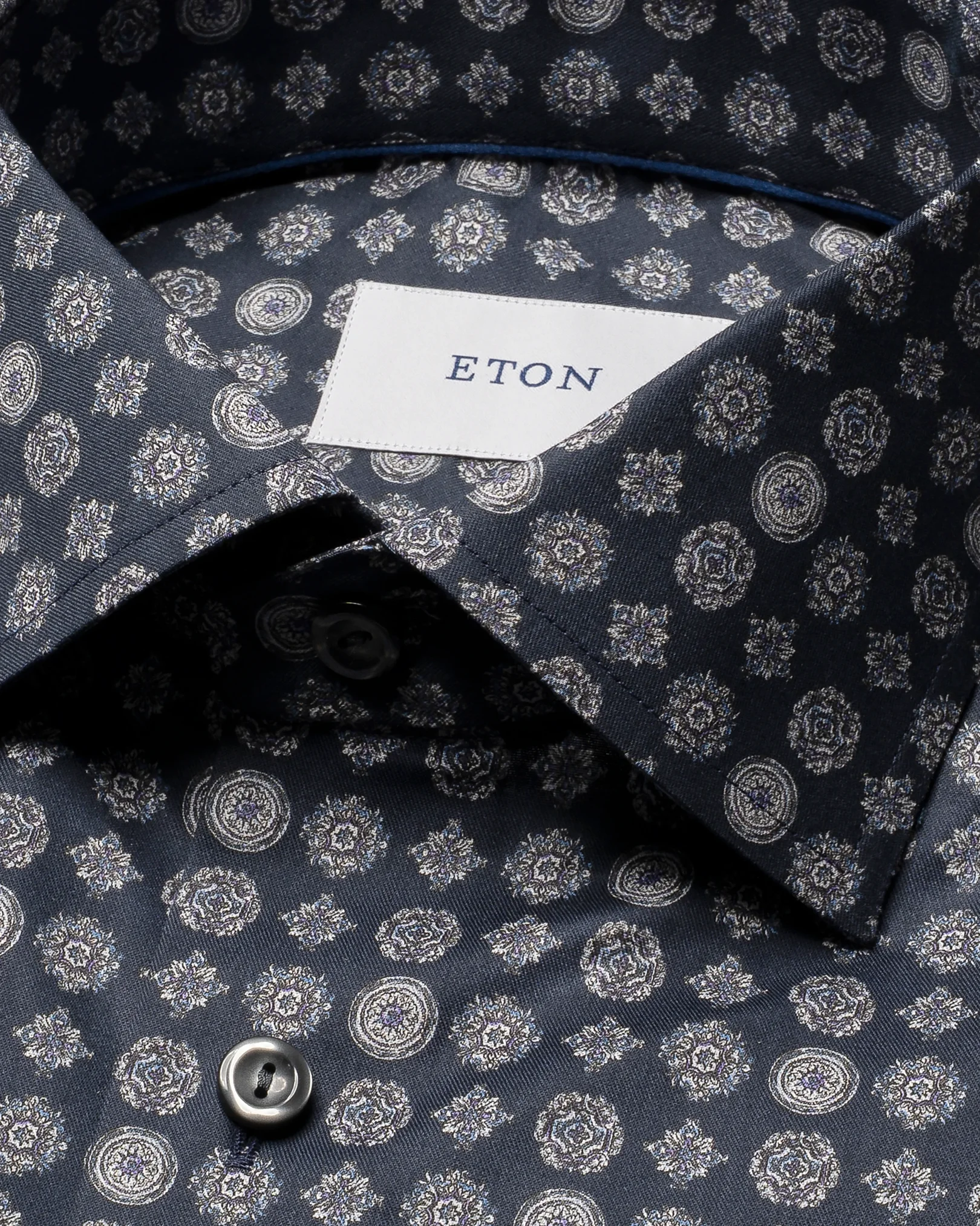 Eton - navy blue geometric signature twill shirt cut away 266