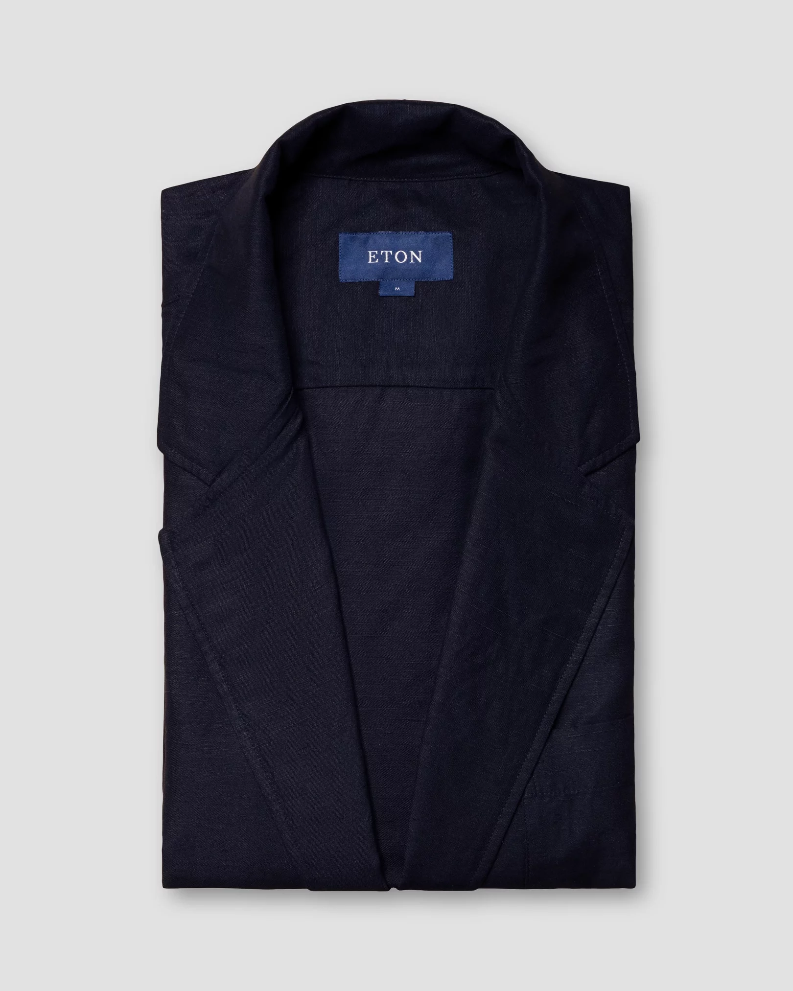 Eton - navy blue cotton silk linen collar with no collarstand straight sleeve end regular