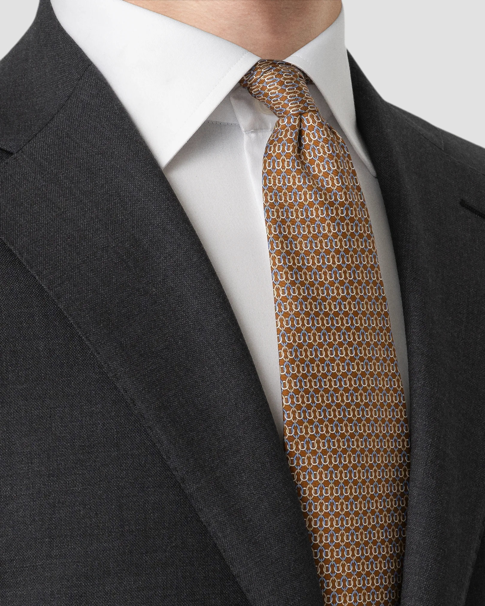 Eton - geometric print silk tie brown geometric print silk tie