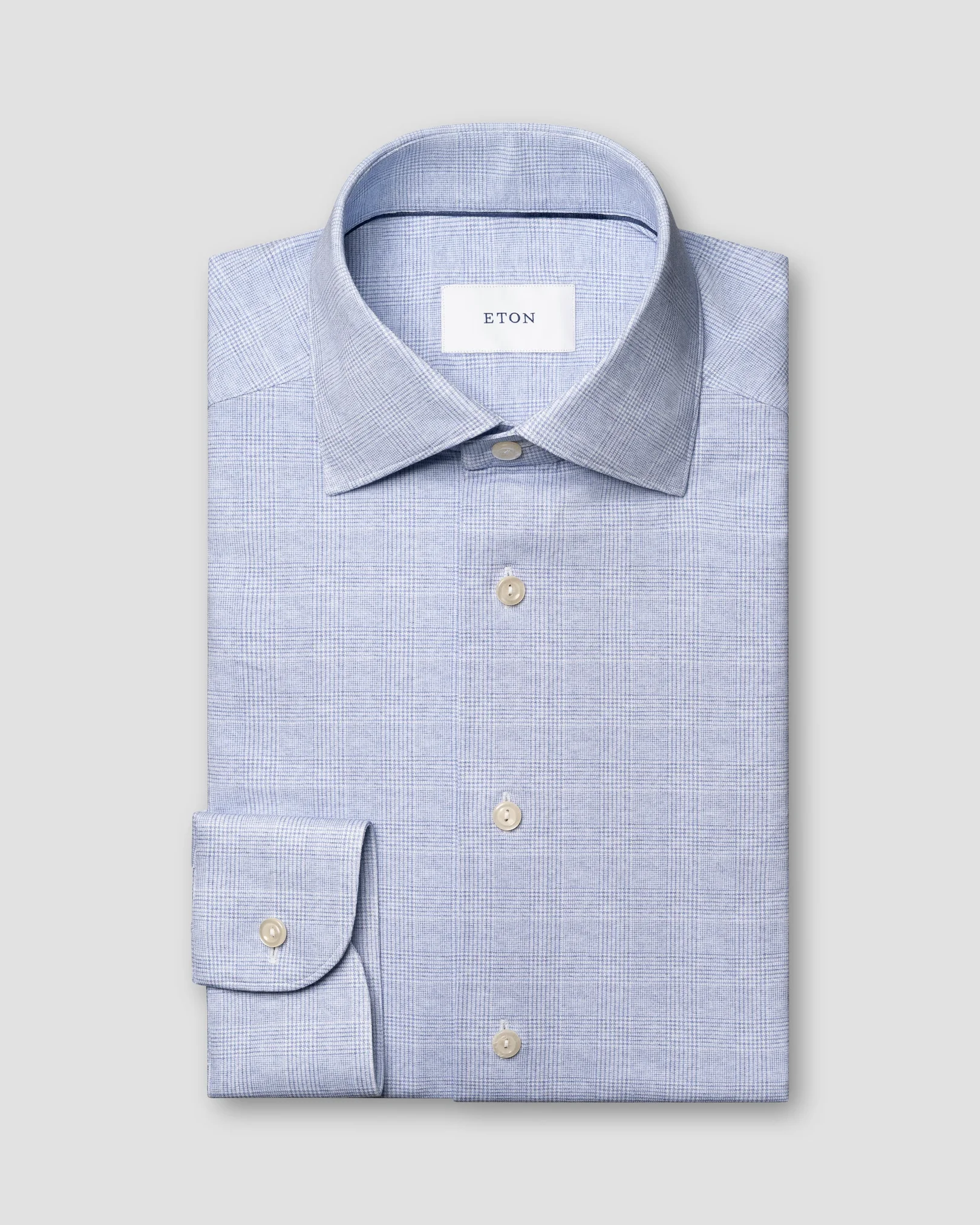 Eton - light blue check jersey stretch shirt