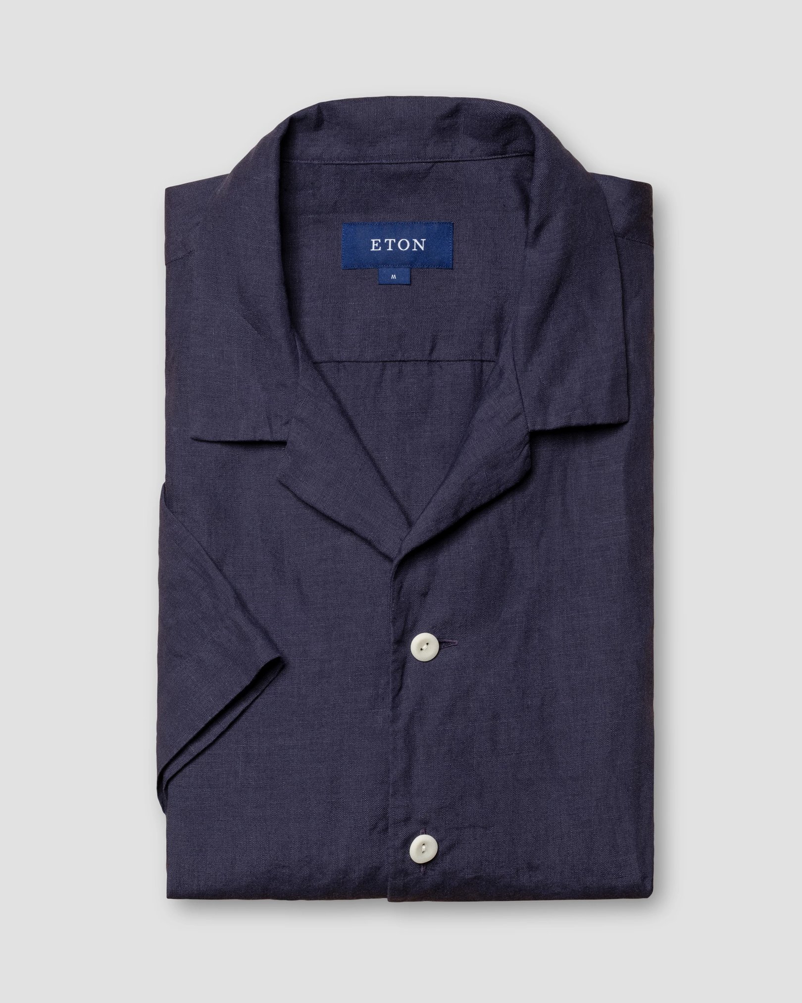 Eton - navy blue plain linen short sleeve
