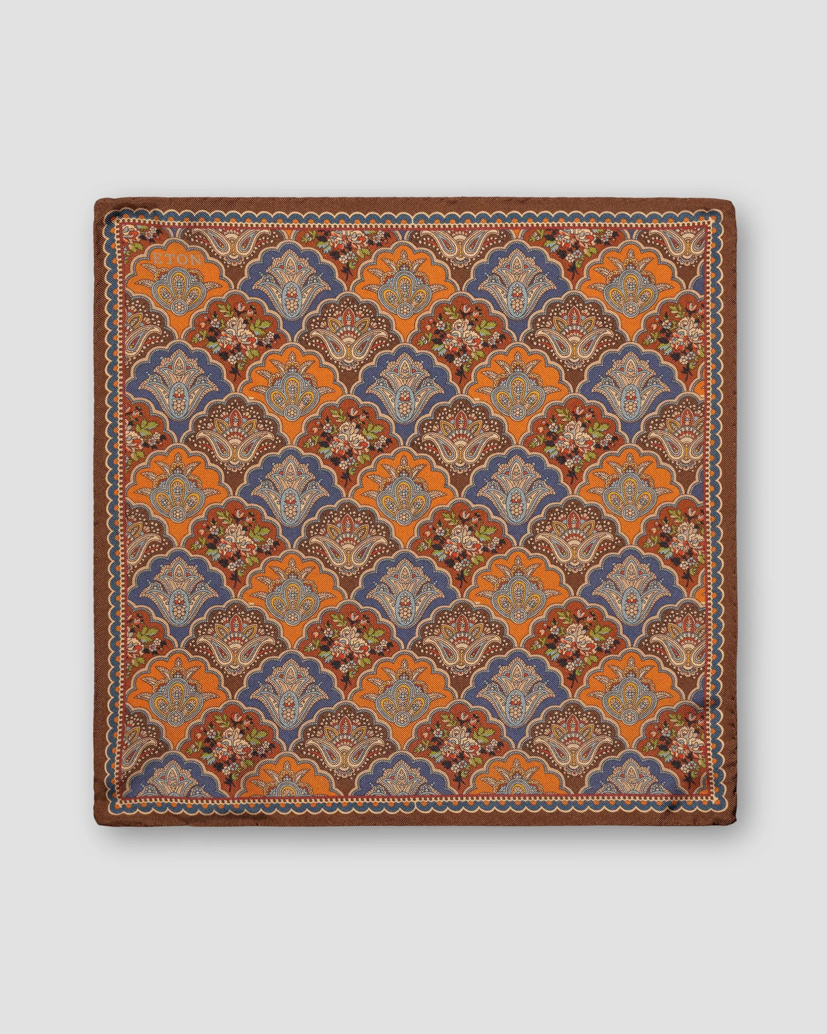 Brown Medallion Print Silk Pocket Square