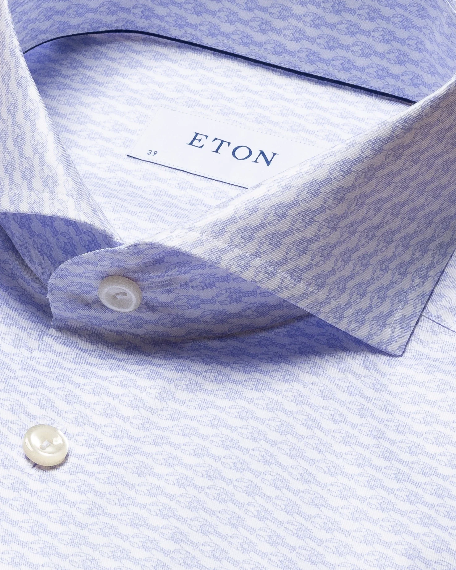 Eton - blue crayfish print signature twill shirt extreme cut away