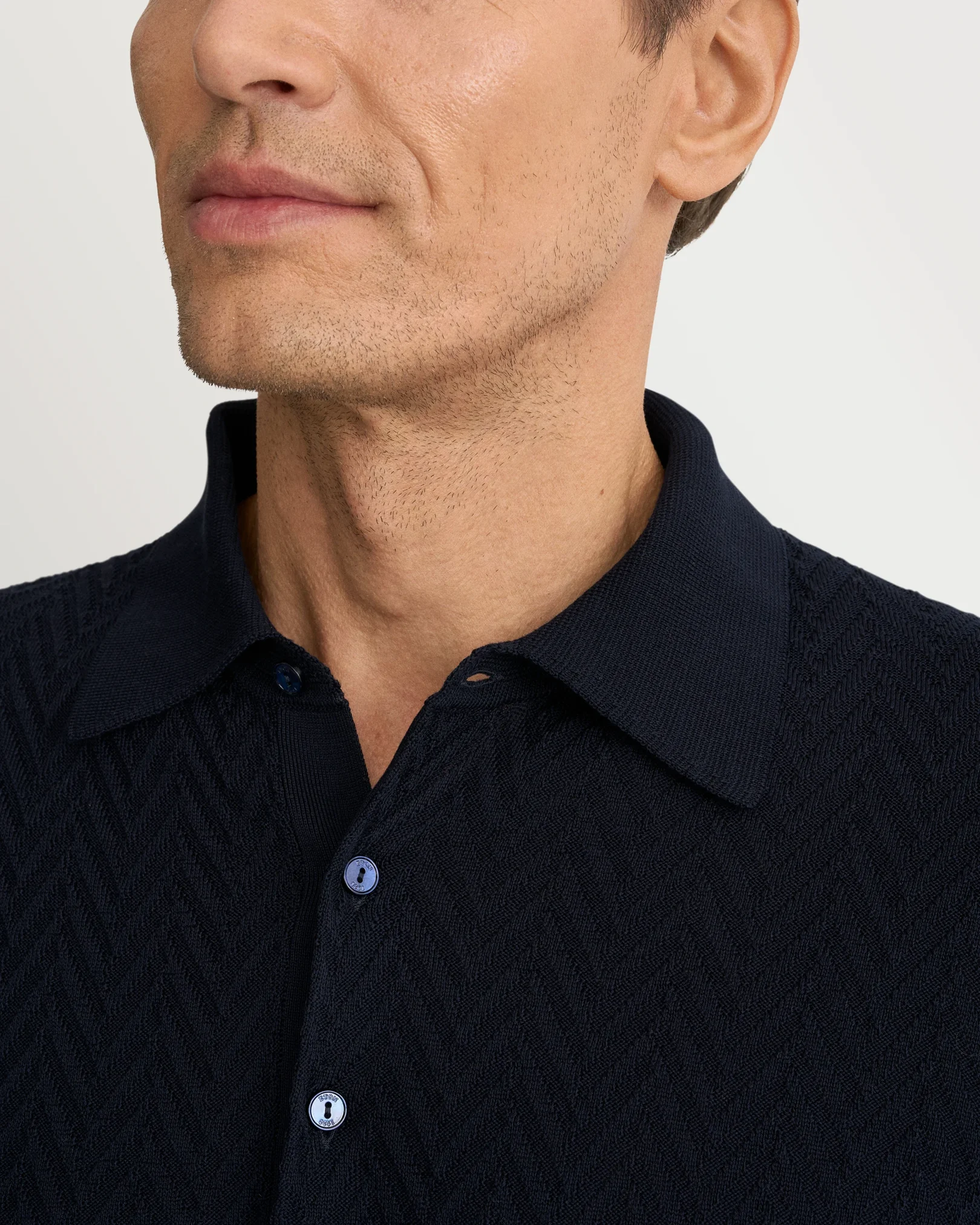 Eton - navy blue chevron structure knit polo shirt