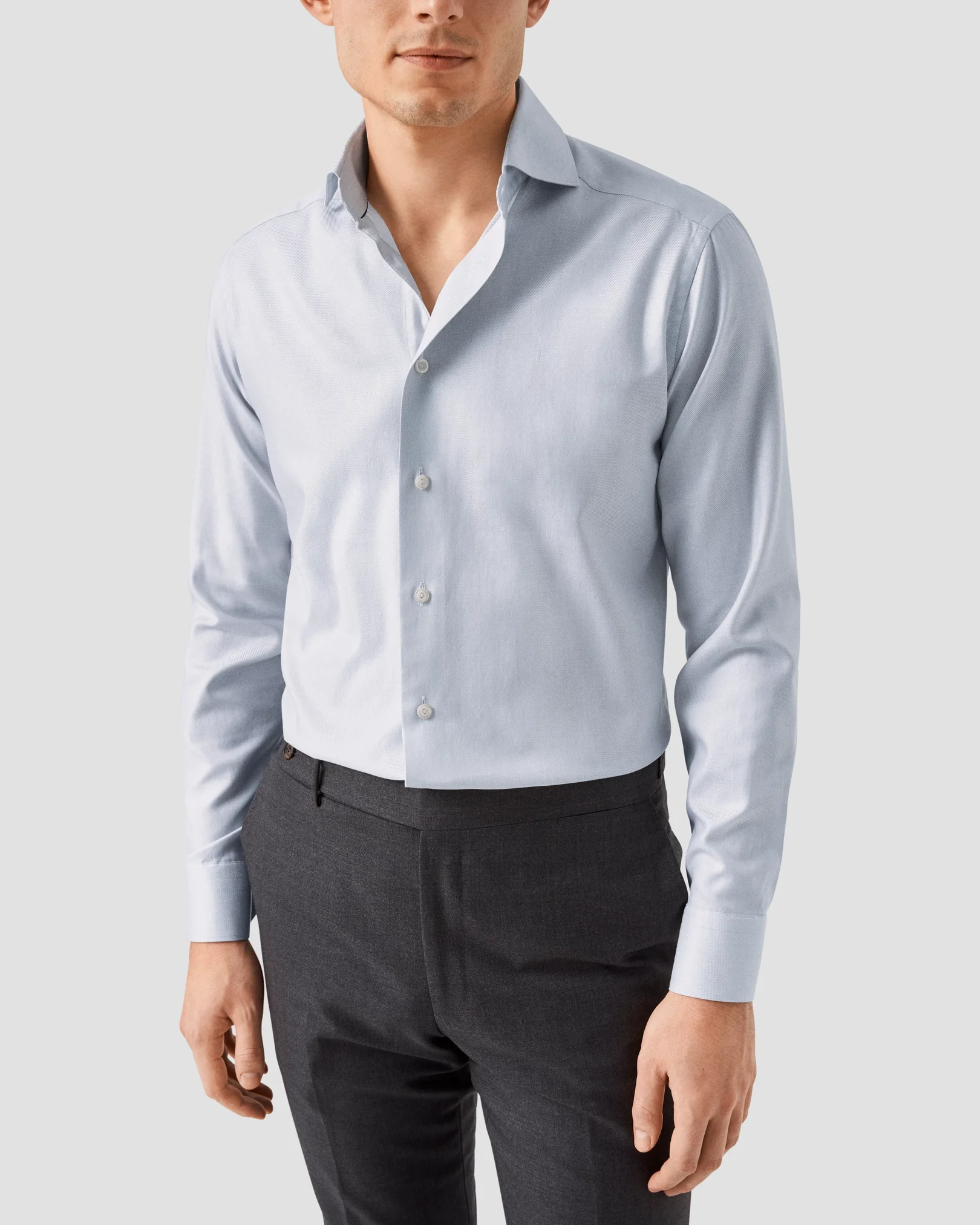 Eton - Light grey Melange Semi Solid Fine Twill Shirt