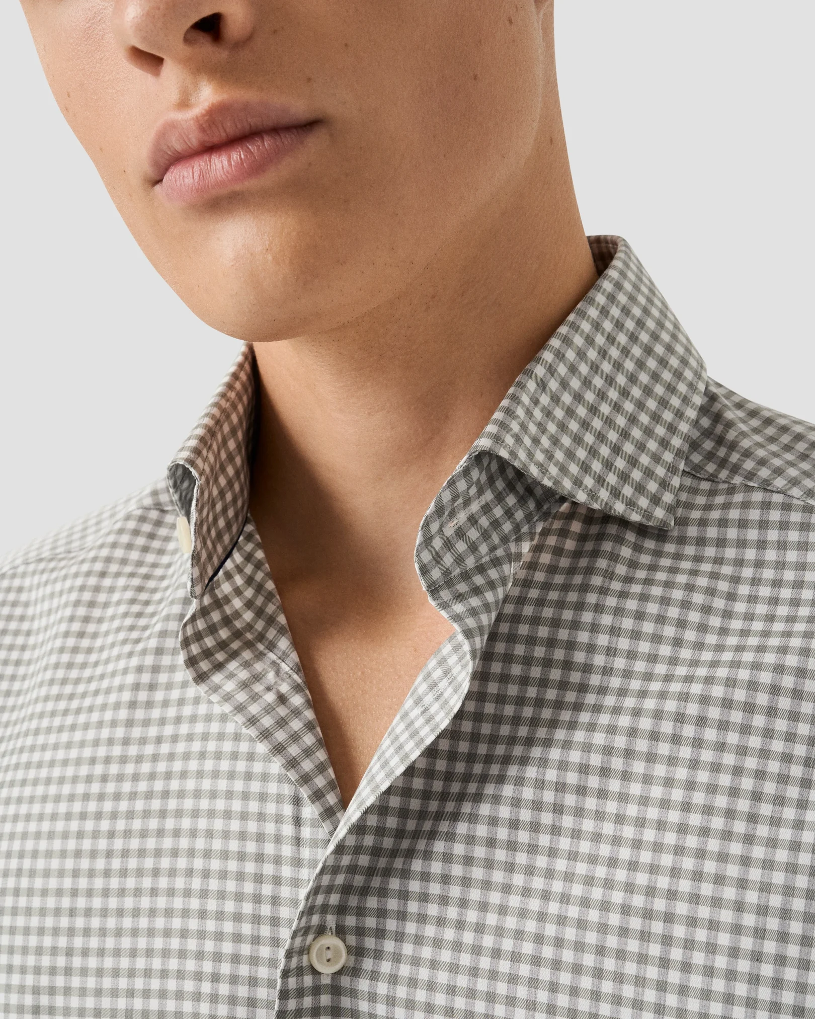Eton - mid green check melange twill shirt