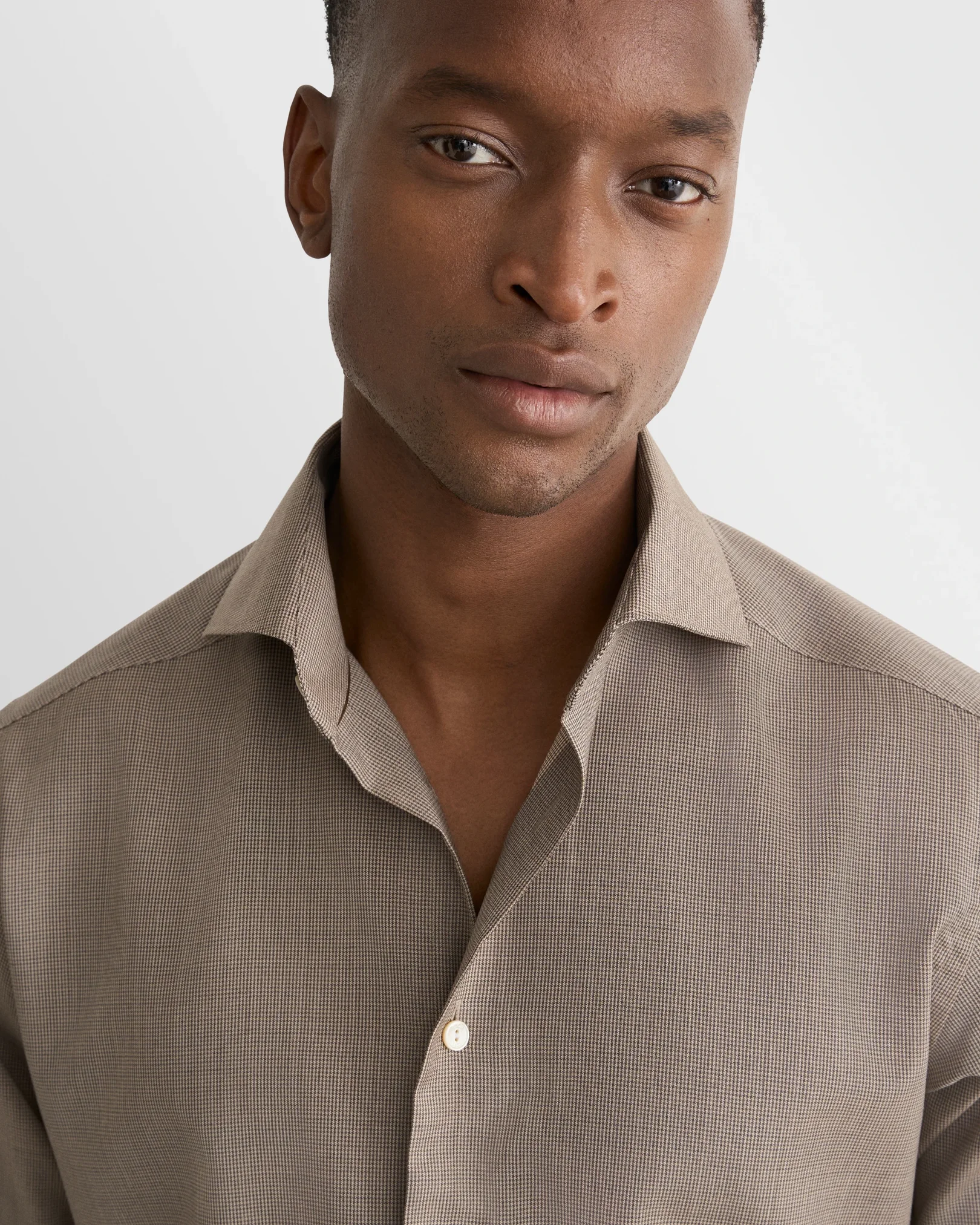 Eton - brown houndstooth merino shirt