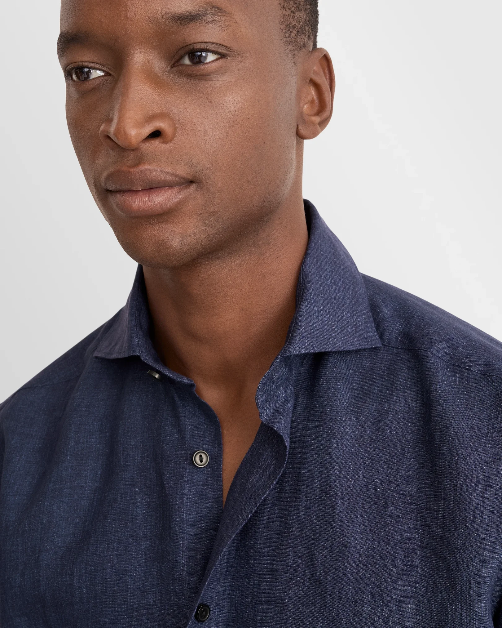 Eton - navy solid linen shirt 261