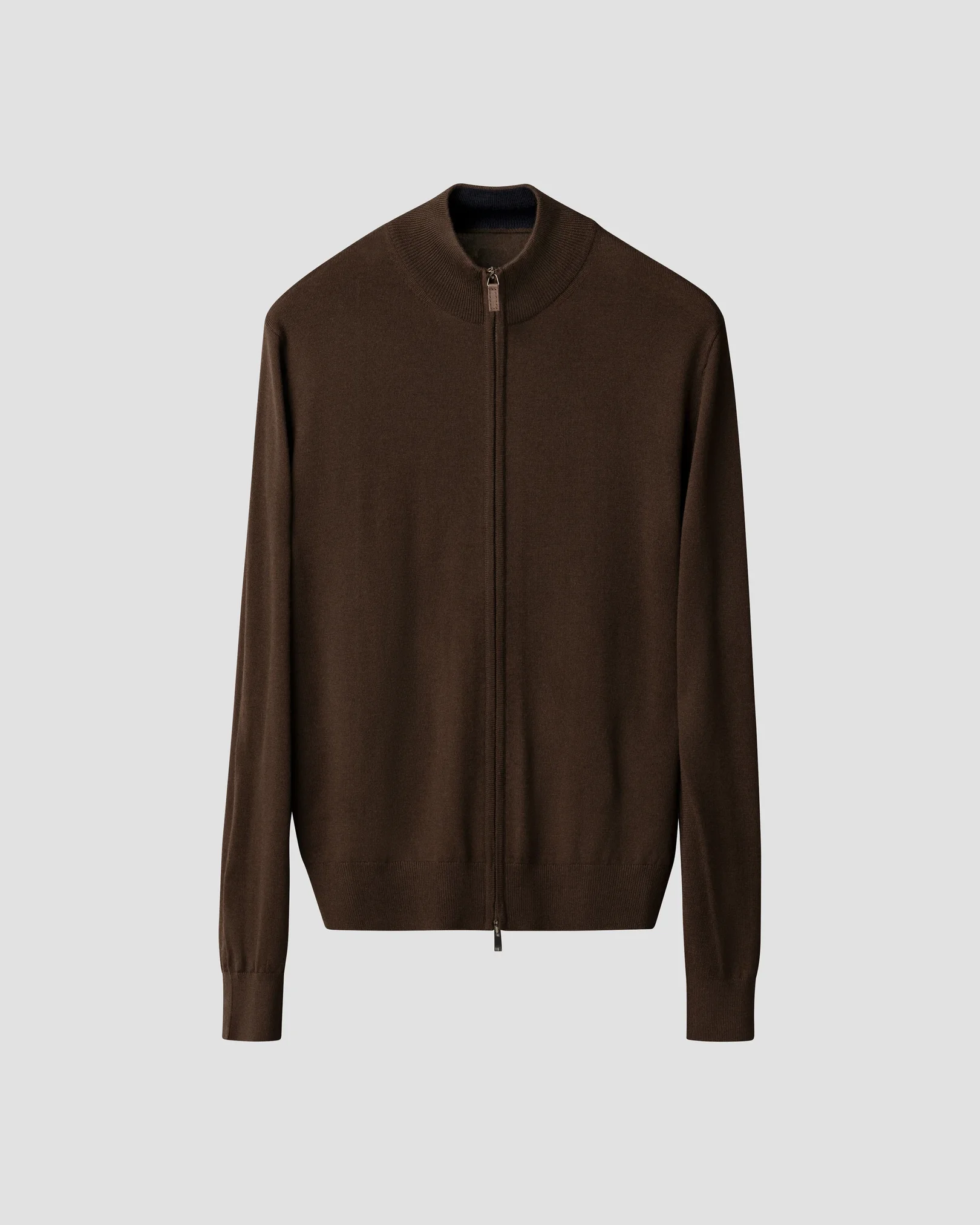 Eton - dark brown merino full zip knit cardigan