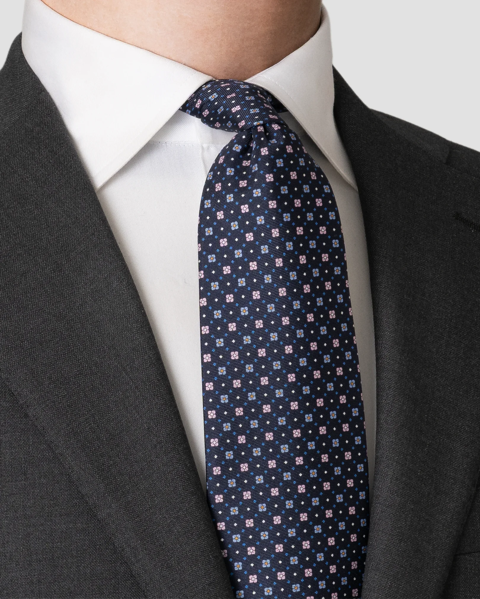 Eton - navy blue micro floral silk twill printed tie
