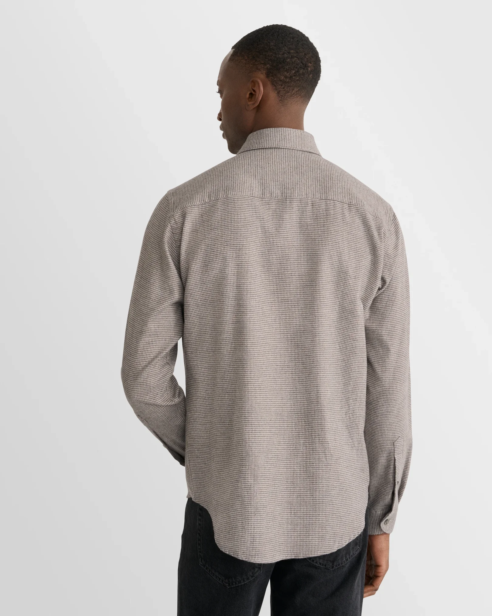Eton - mid grey houndstooth check flannel shirt