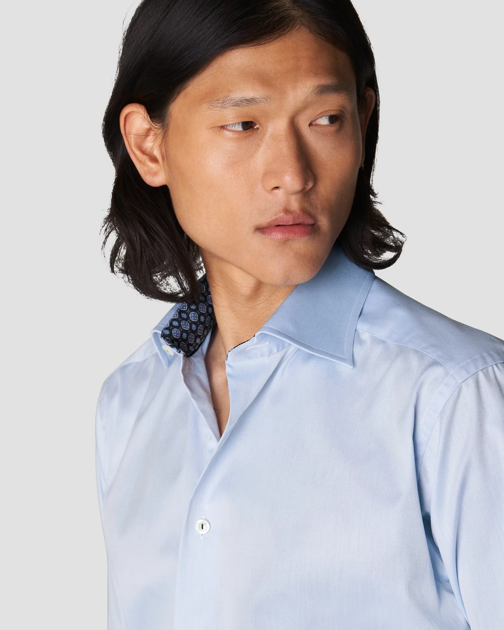 Light Blue Signature Twill Shirt - Medallion Contrast Details - Eton