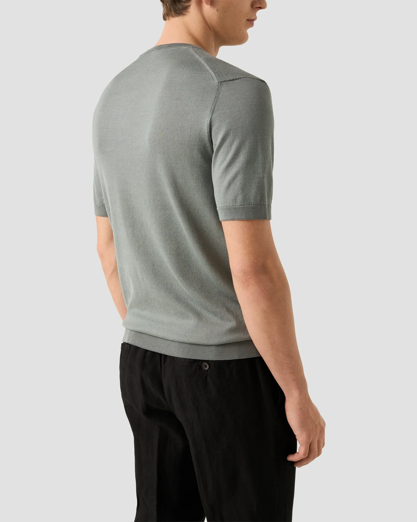 Eton - mid grey structured crew neck knitted t shirt