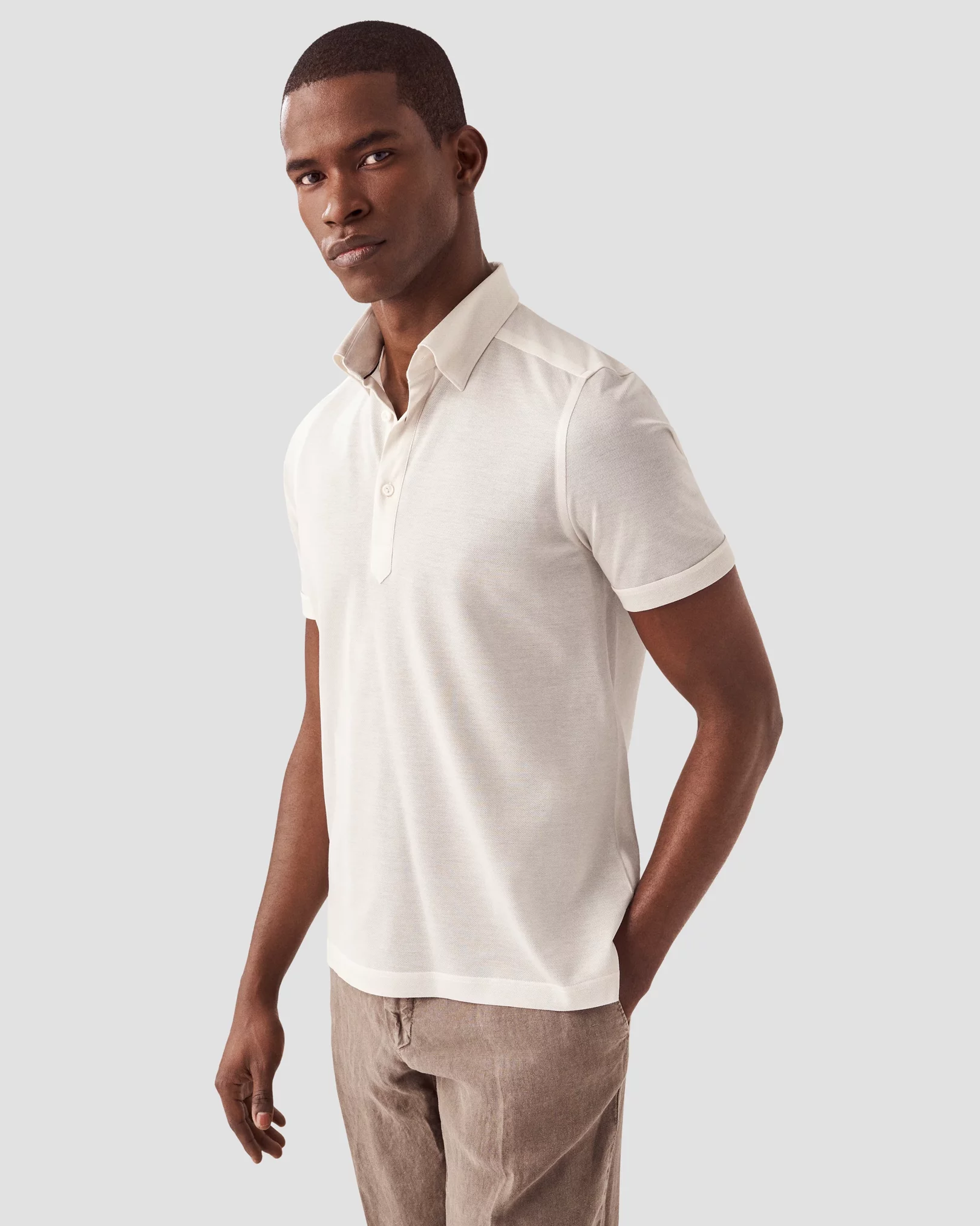 Off White Oxford Piqué Polo Shirt - Short Sleeve - Eton