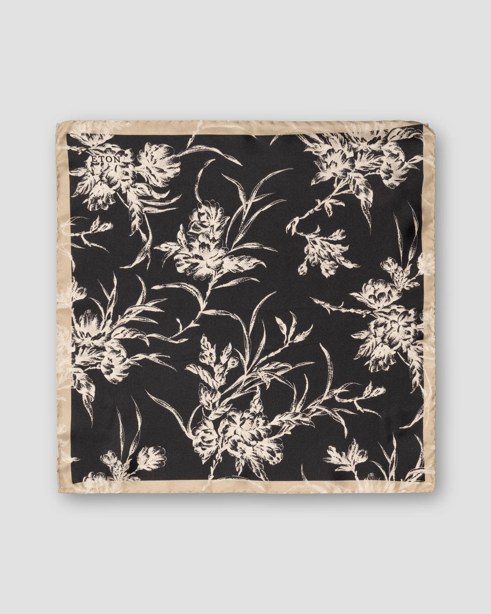 Eton - black floral silk pocket square