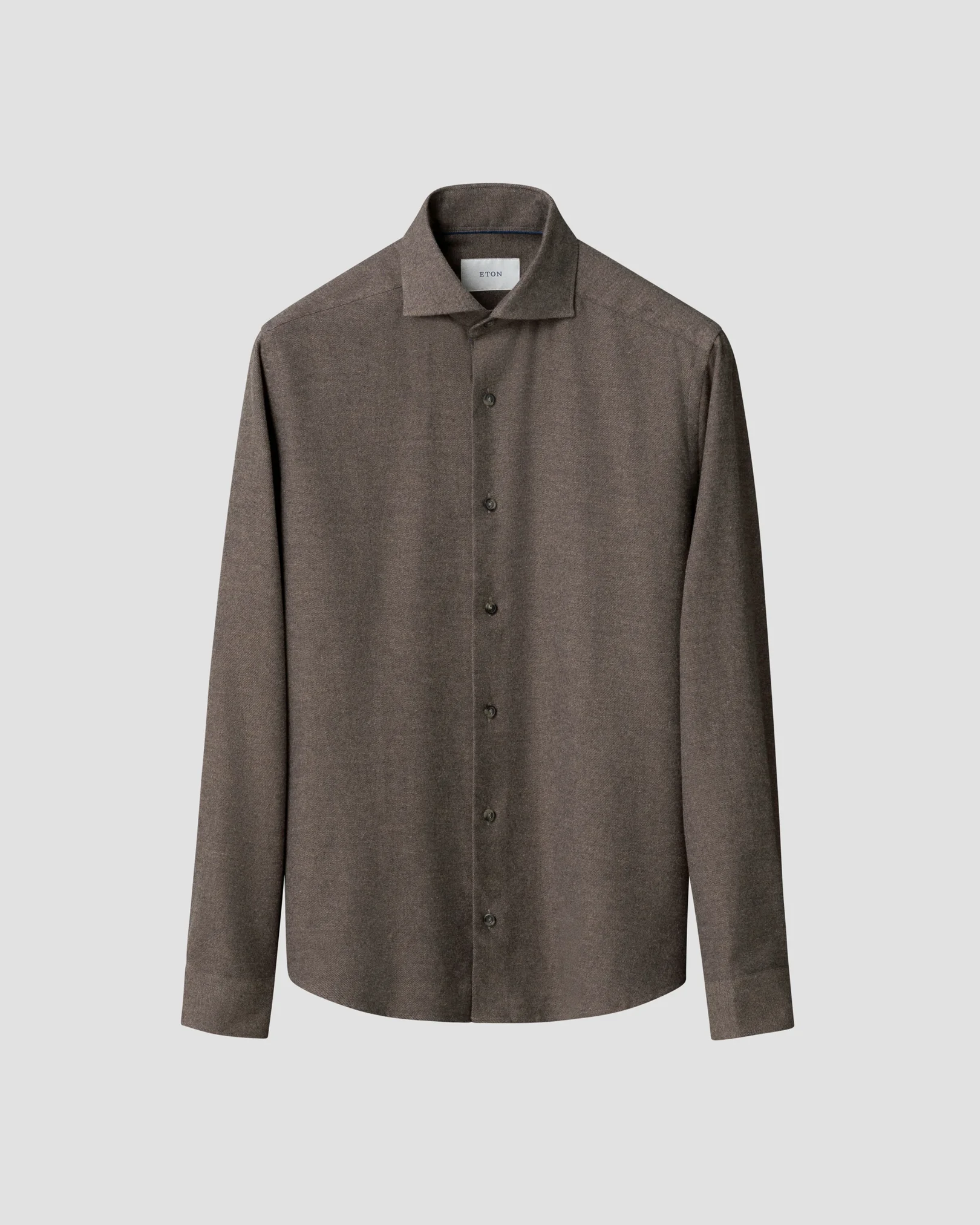 Eton - dark brown solid flannel shirt