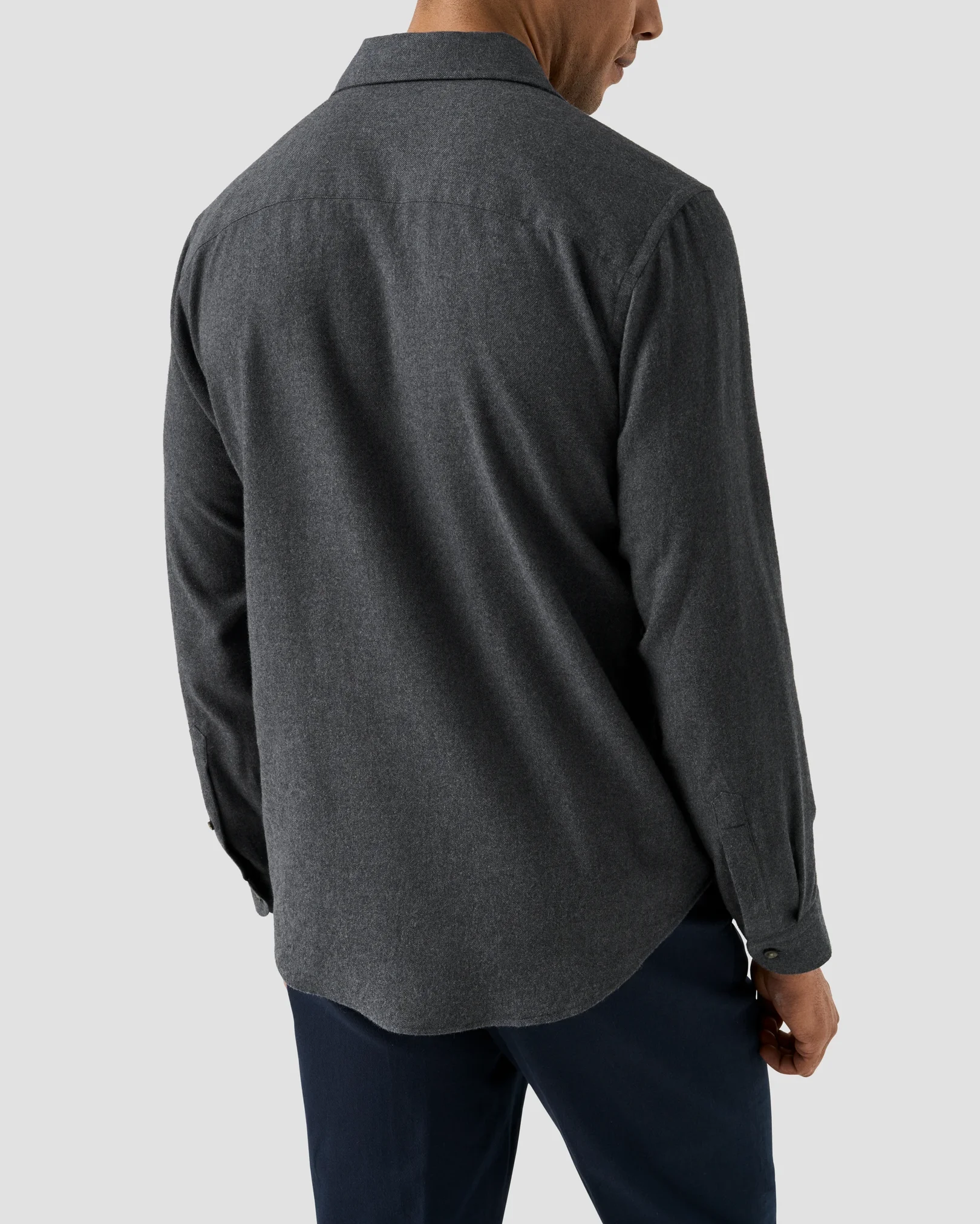 Eton - solid flannel shirt dark blue solid flannel shirt