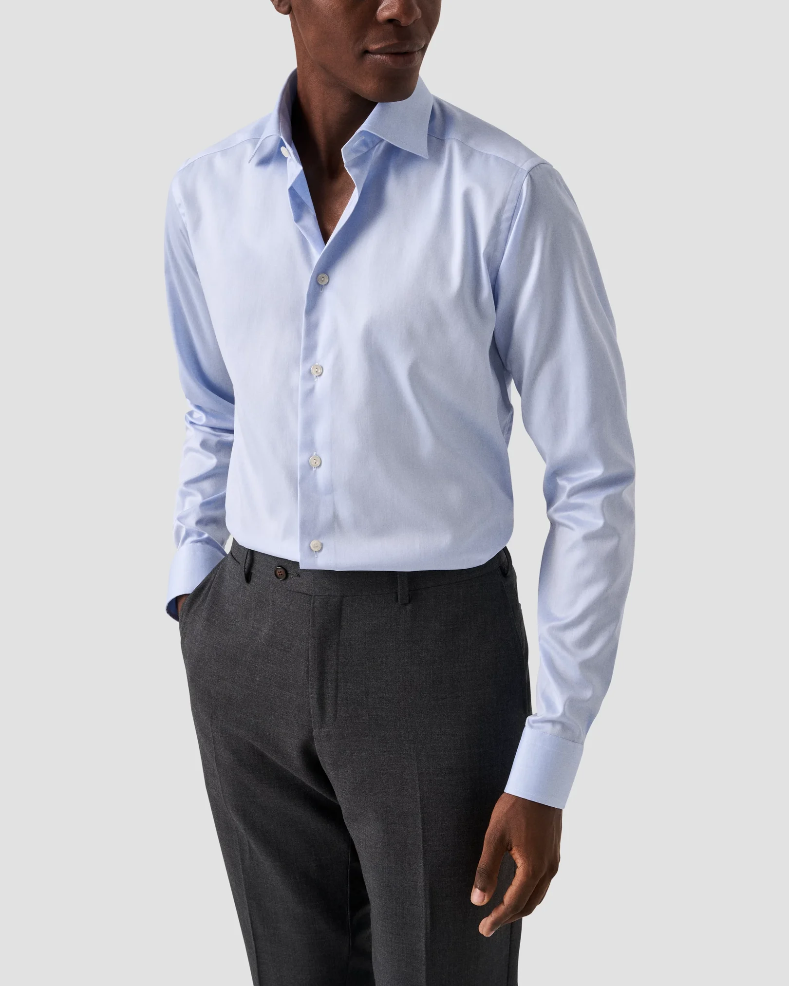 Eton - Light Blue Signature Twill Shirt – Extra Long Sleeves