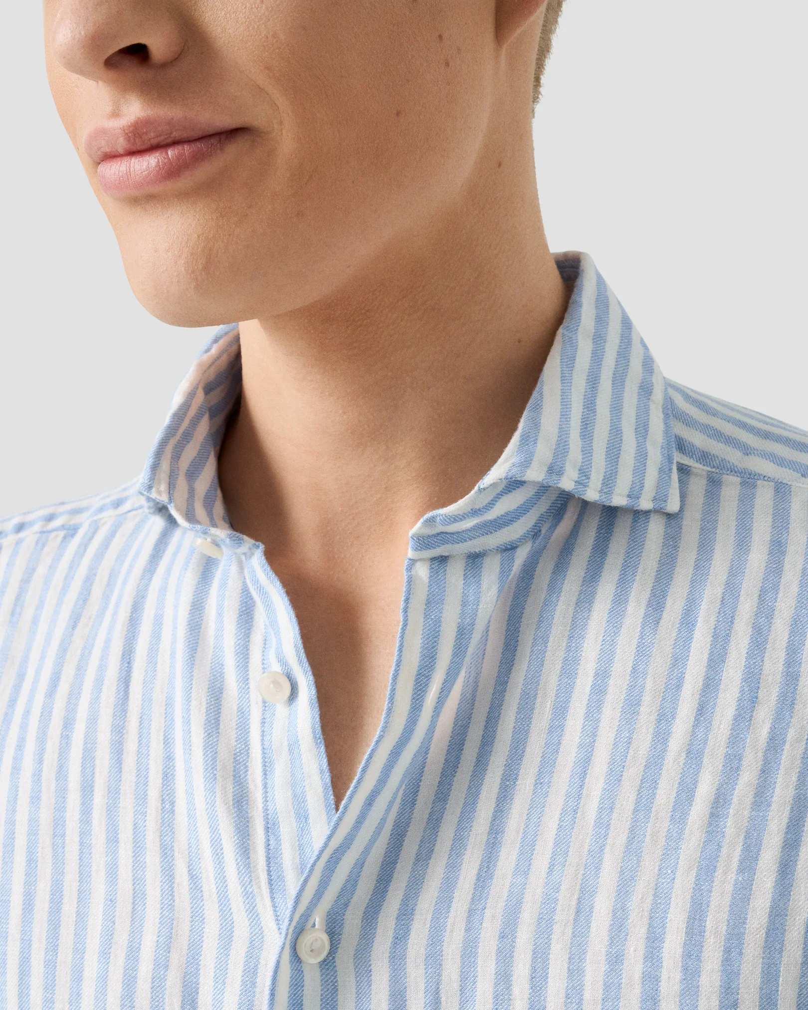 Eton - light blue striped linen twill shirt