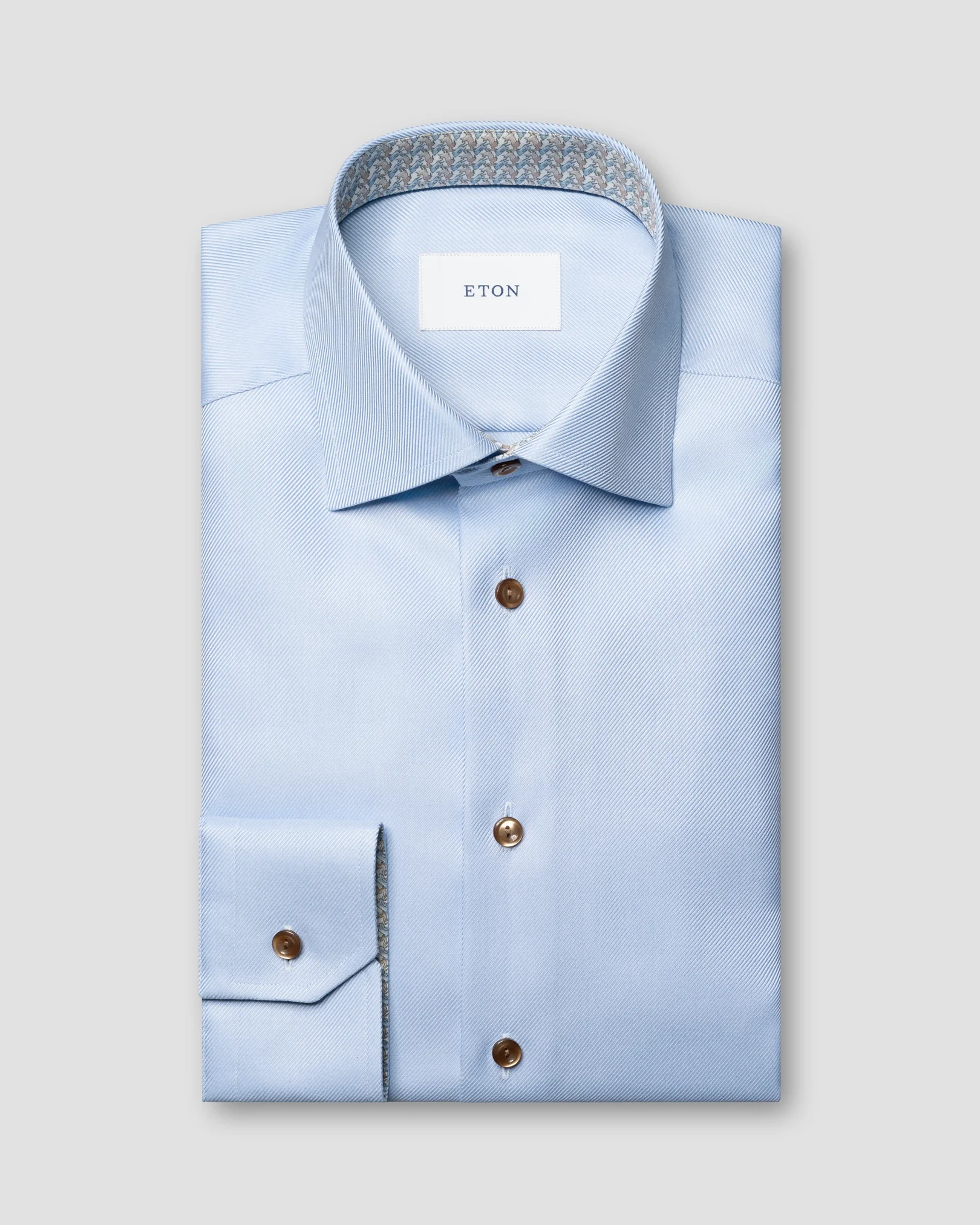 Eton - geometric effect textured twill shirt cut away