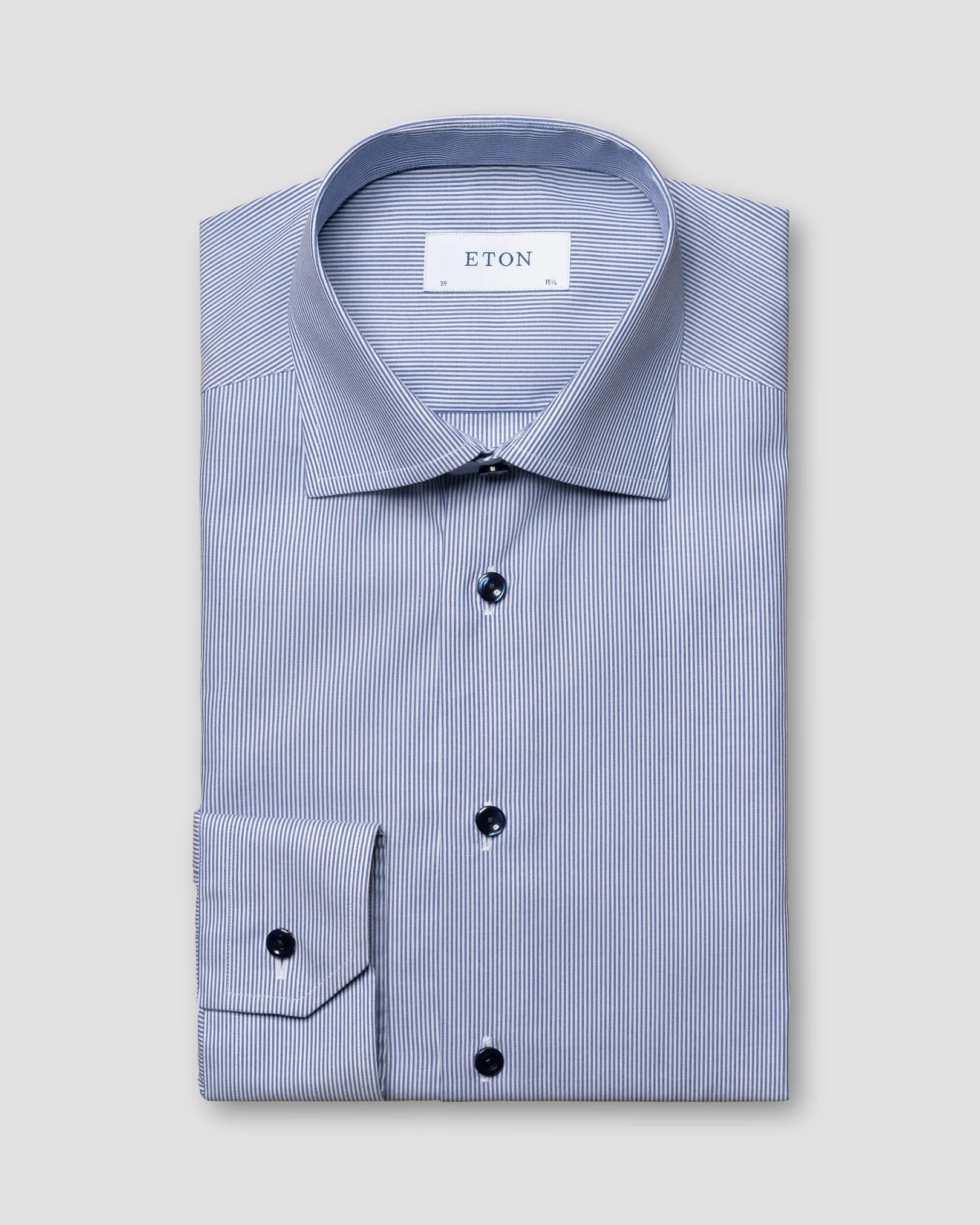 Eton - striped mid blue poplin shirt