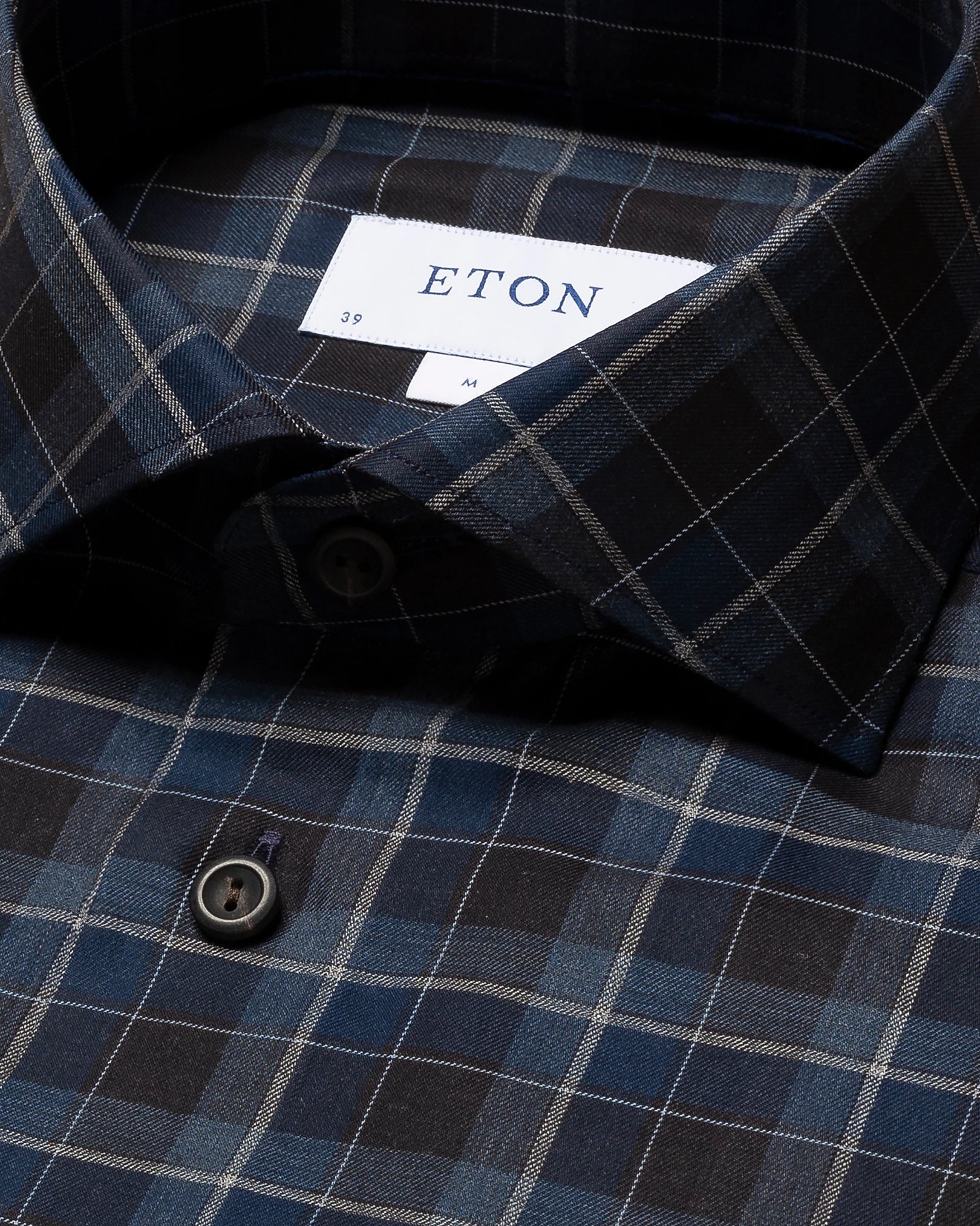 Eton - navy blue flannel shirt wide spread